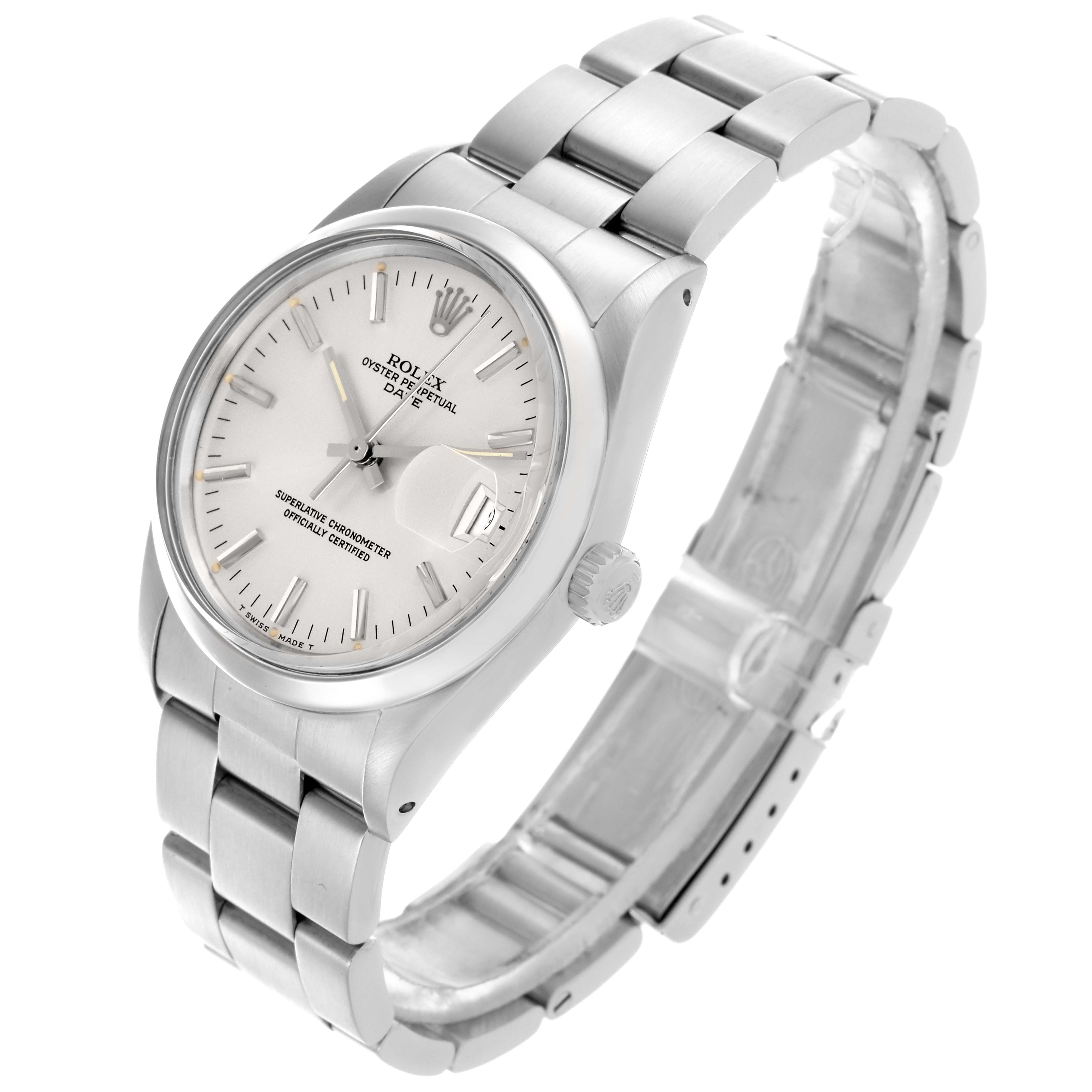 The Rolex Vintage Collection 15000 Men's Stainless Steel Silver Dial 15000 Men's Stainless Steel Silver Dial watch is shown at an oblique angle, displaying the face, crown, and partially open bracelet.