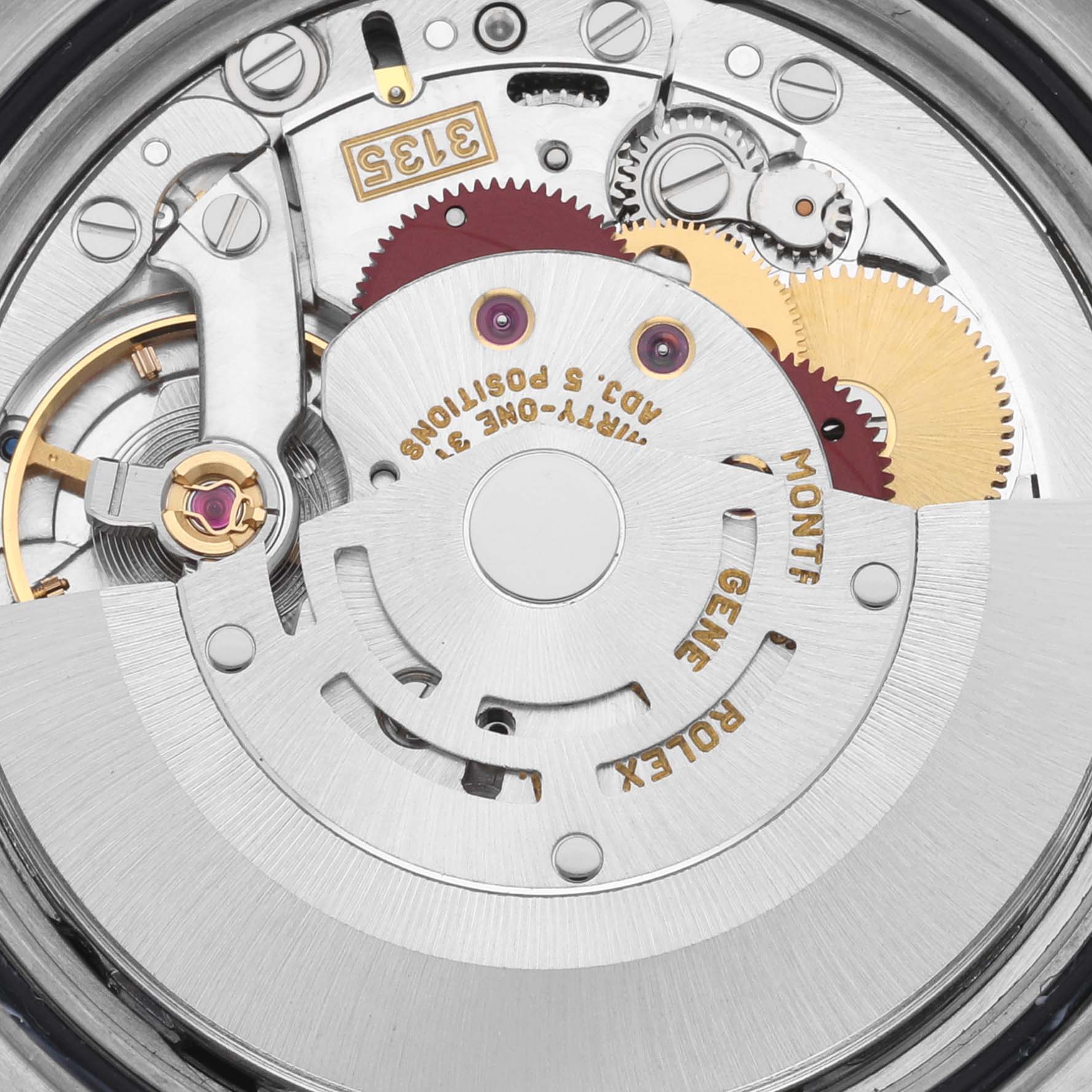 The image shows the movement and internal components of a Rolex Datejust 16233 Men's Steel and Gold (two tone) Black Dial 16233 Men's Steel and Gold (two tone) Black Dial watch from a top-down angle.