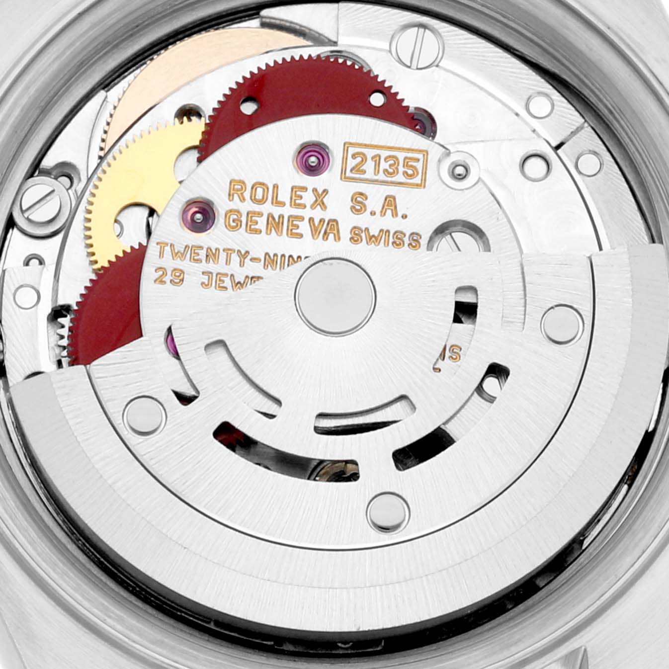 The image shows a close-up of the movement and internal mechanical parts of a Rolex Datejust 69173 Women's Steel and Gold (two tone) Champagne Dial 69173 Women's Steel and Gold (two tone) Champagne Dial watch.