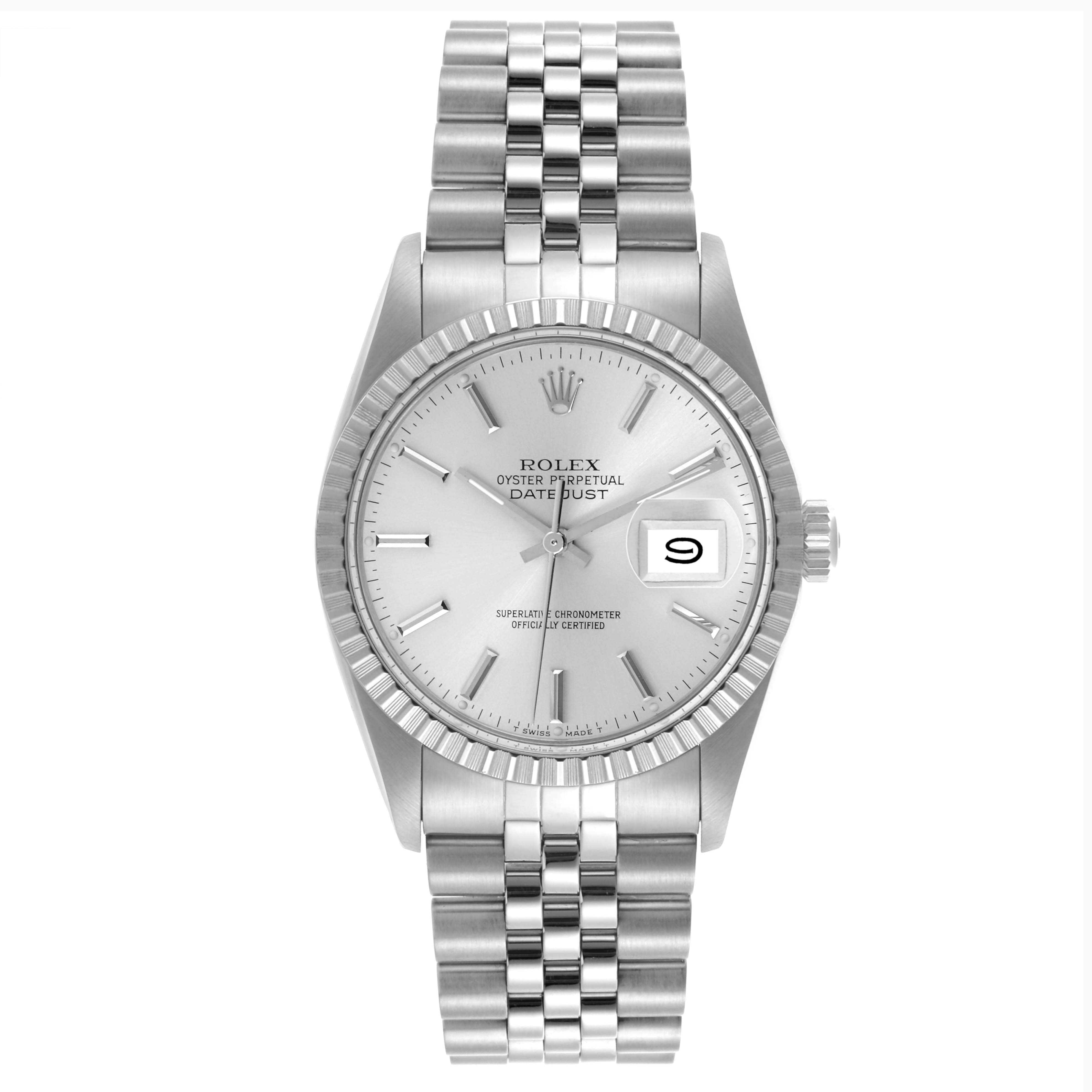 The Rolex Vintage Collection 16030 Men's Stainless Steel Silver Dial 16030 Men's Stainless Steel Silver Dial model is shown from a straight-on angle, featuring the dial, bezel, and bracelet.