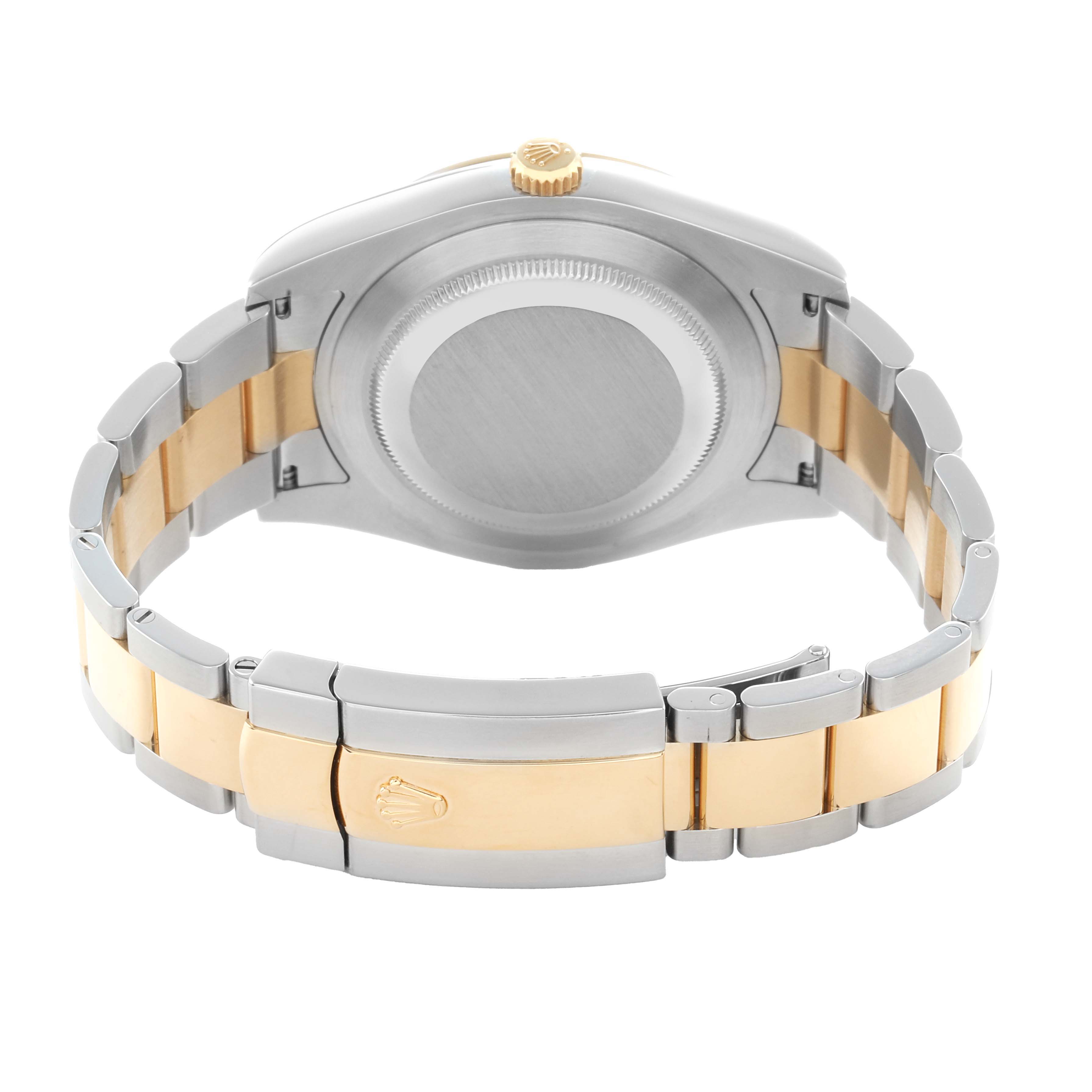The image shows the back view of a Rolex Datejust 41 116333 Men's Steel and Gold (two tone) Grey Dial, highlighting the case, clasp, and two-tone bracelet.