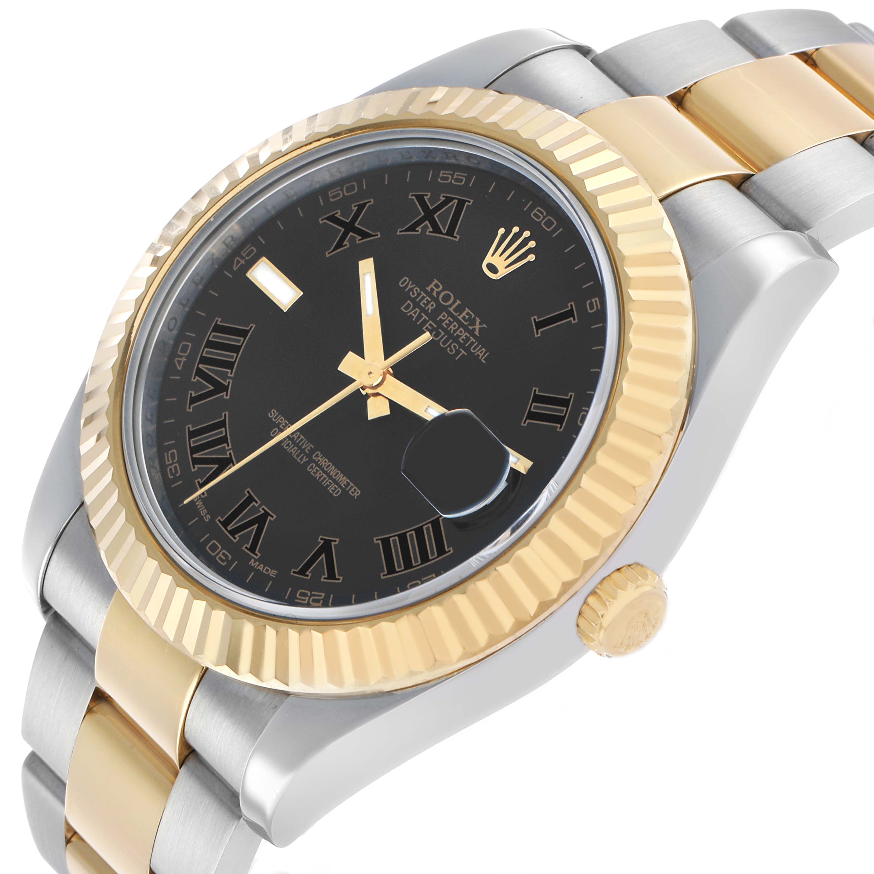 The Rolex Datejust 41 116333 Men's Steel and Gold (two tone) Black Dial is shown at a slight angle, highlighting the bezel, dial, and bracelet.
