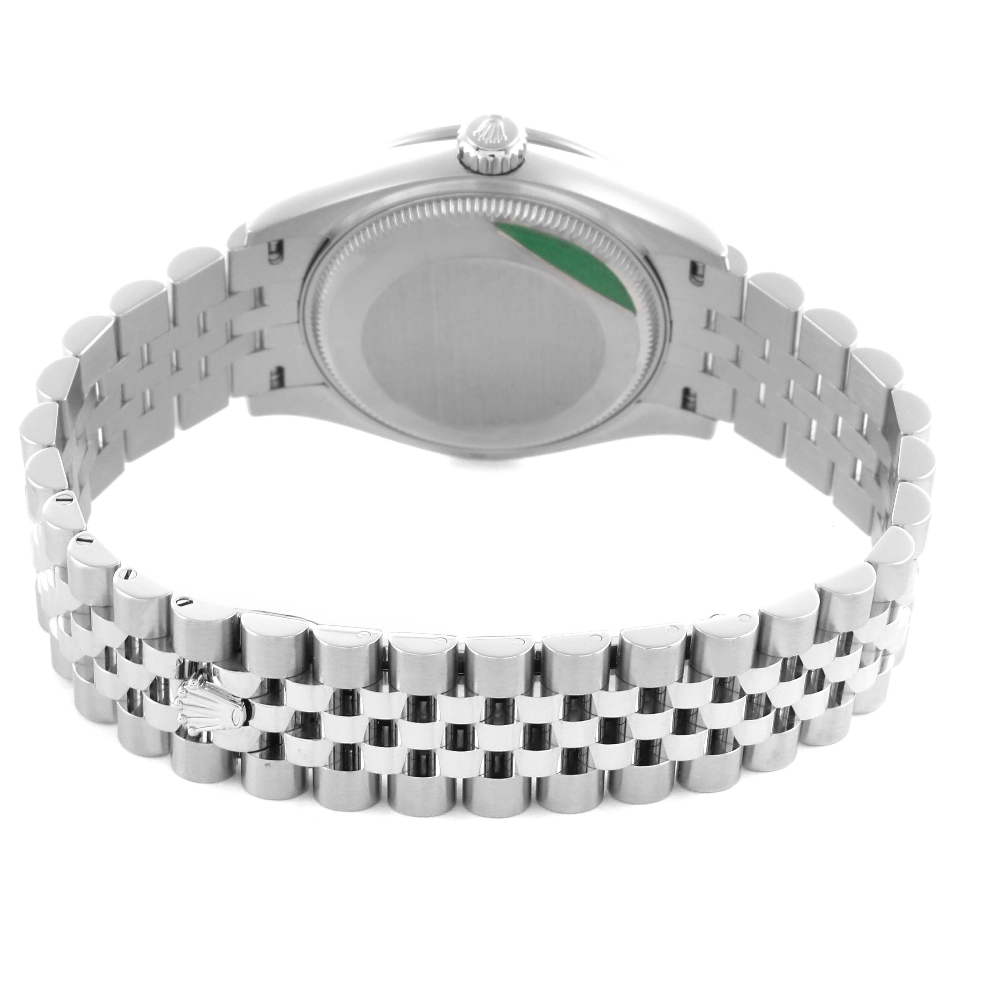 The Rolex Mid-Size 278384 Women's Stainless Steel Silver Dial 278384 Women's Stainless Steel Silver Dial watch is shown from a rear angle, highlighting the case back and bracelet.