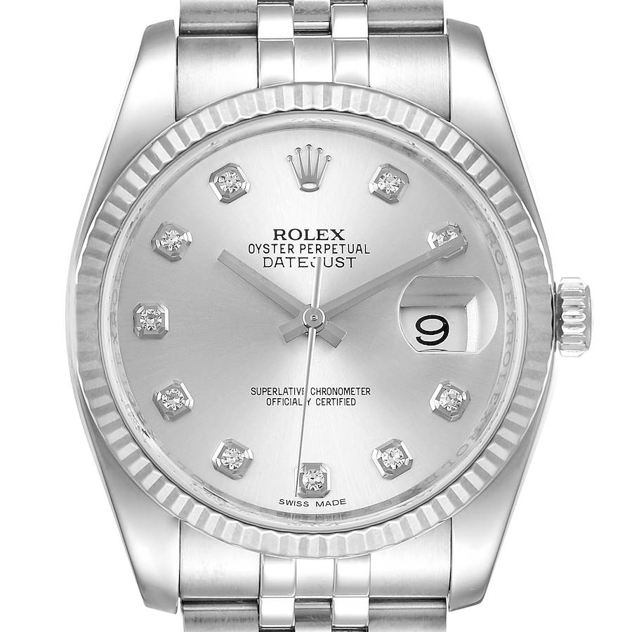 Rolex Datejust Steel White Gold Diamond Dial Mens Watch 116234 Box Papers SwissWatchExpo