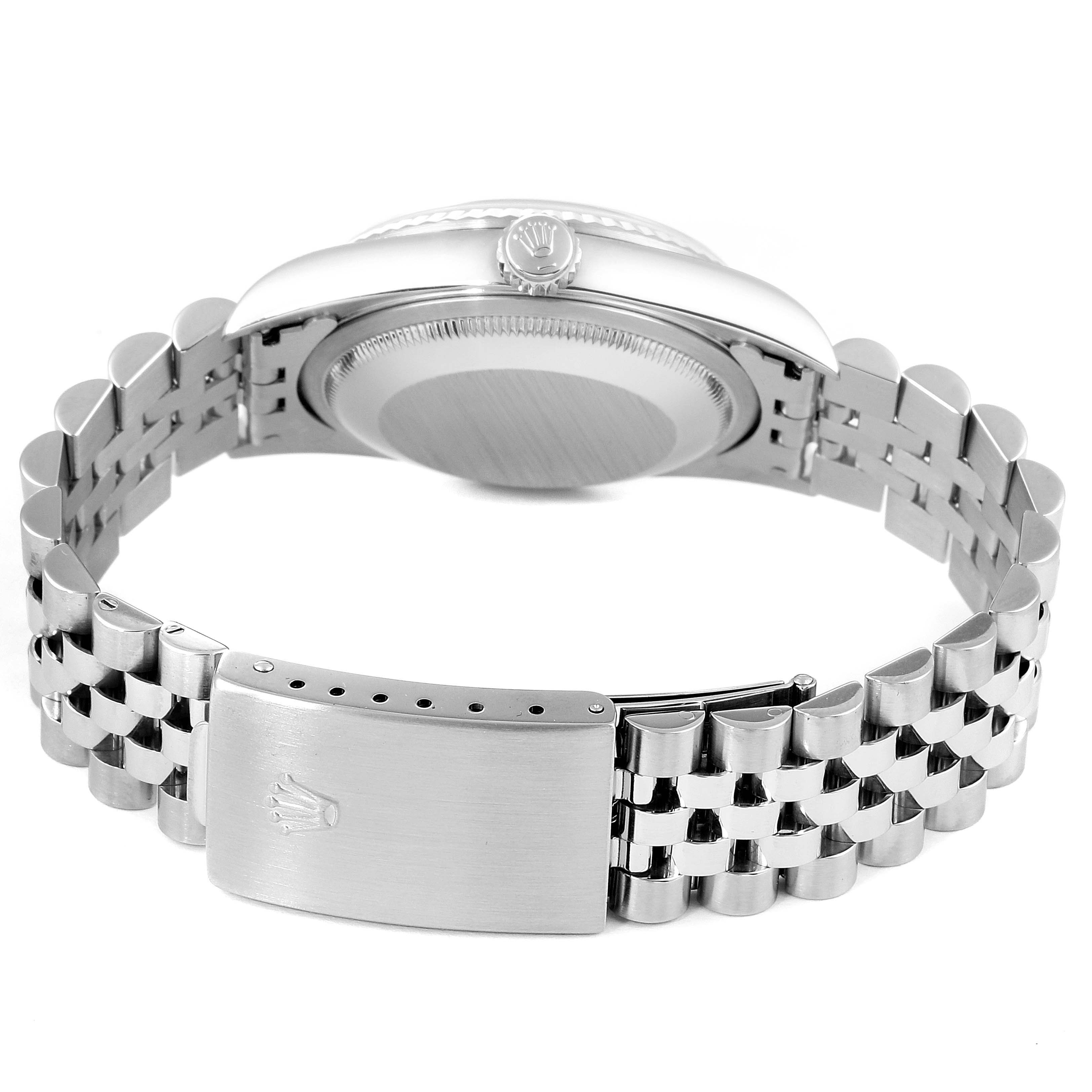 The image shows the case back and bracelet clasp of a Rolex Datejust 16234 Men's Stainless Steel Silver Dial 16234 Men's Stainless Steel Silver Dial watch, featuring a Jubilee bracelet.