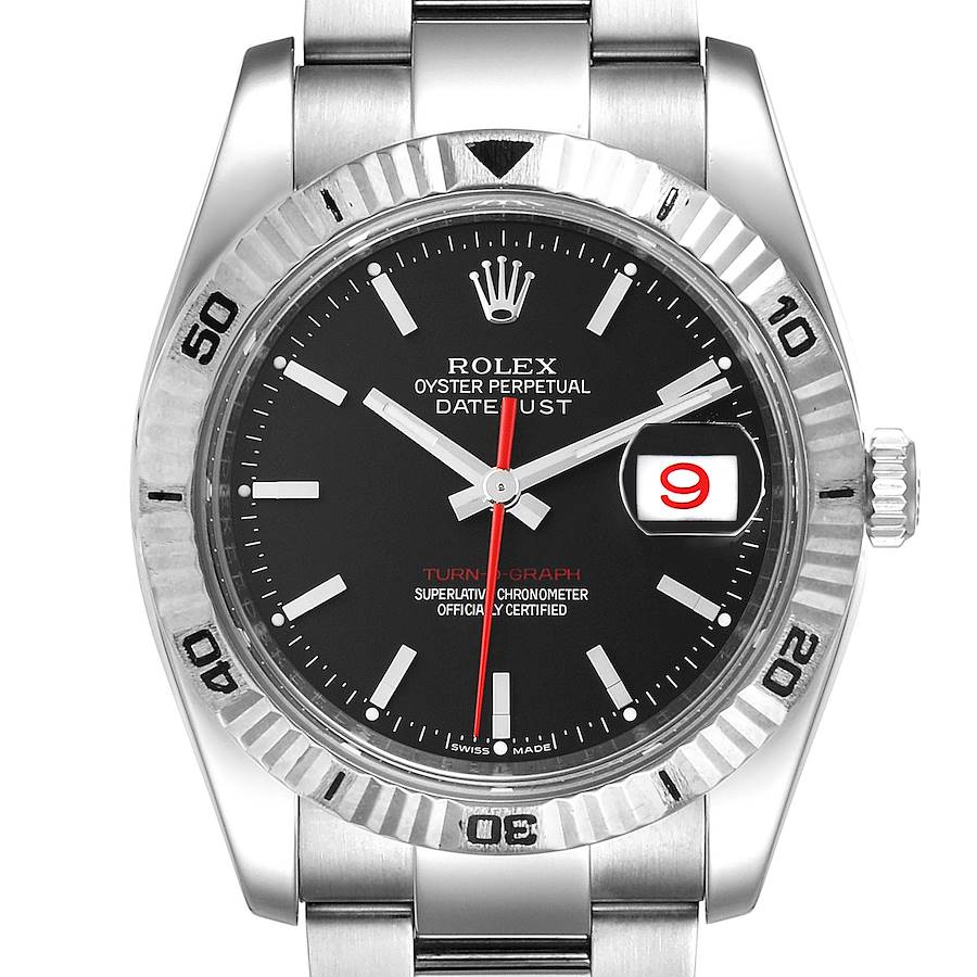 Rolex Datejust Turnograph Black Dial Steel Mens Watch 116264 Box SwissWatchExpo