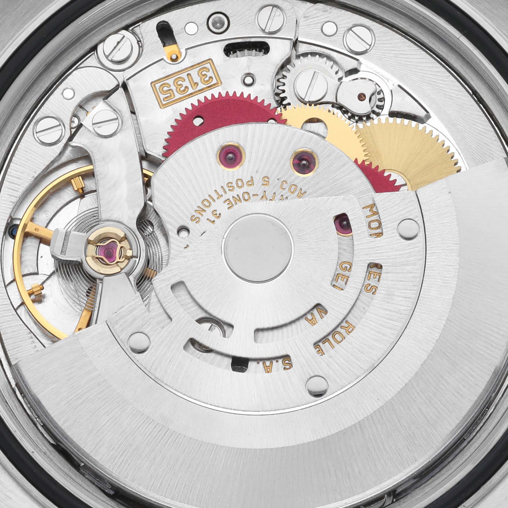 The image shows the movement mechanism of the Rolex Turn-o-Graph 16264 Men's Stainless Steel Silver Dial 16264 Men's Stainless Steel Silver Dial watch from a top-down angle.