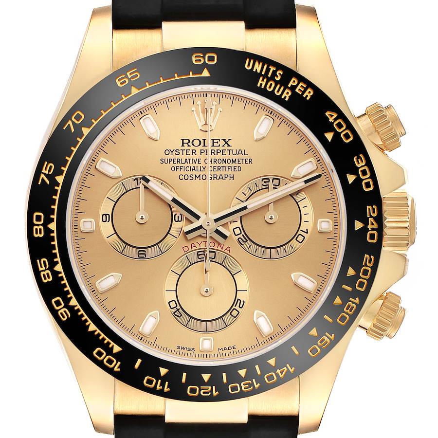 Rolex Daytona Yellow Gold Champagne Dial Mens Watch 116518 Box Card SwissWatchExpo