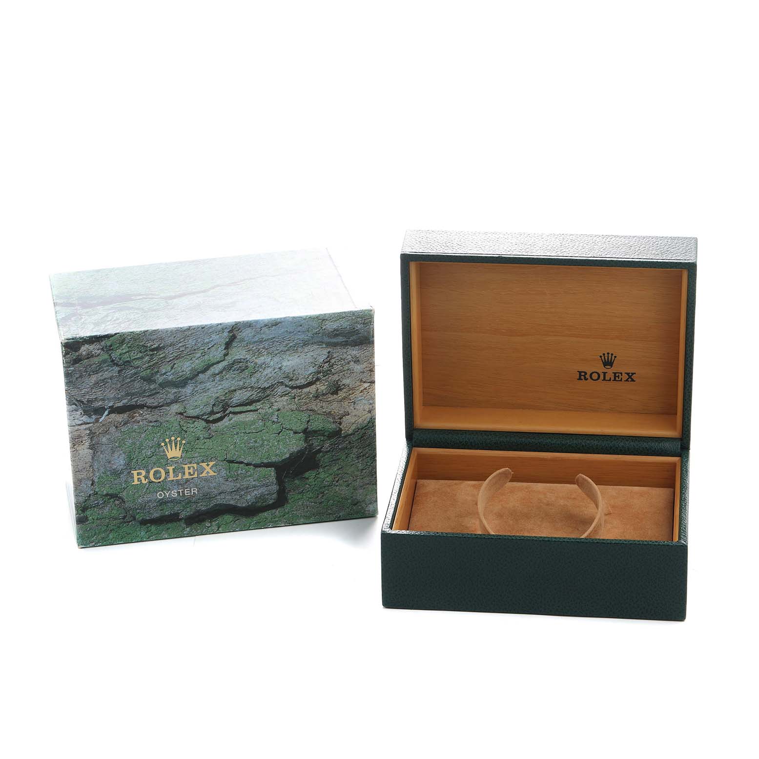 The image shows the open presentation box and outer packaging for a Rolex GMT-Master 16710 Men's Stainless Steel Black Dial watch.