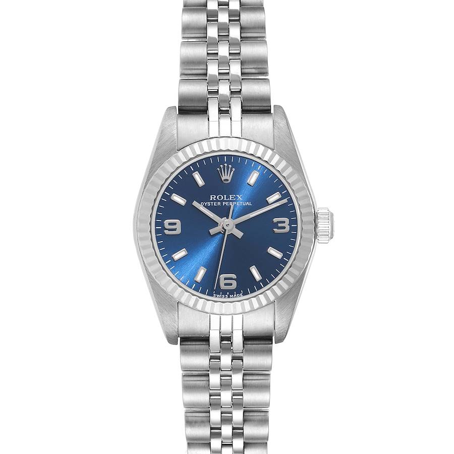 Rolex Oyster Perpetual Blue Dial Steel White Gold Ladies Watch 76094 SwissWatchExpo