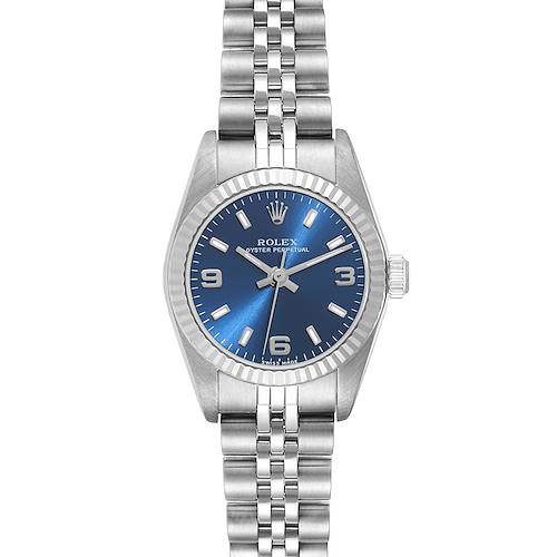 Photo of Rolex Oyster Perpetual Blue Dial Steel White Gold Ladies Watch 76094