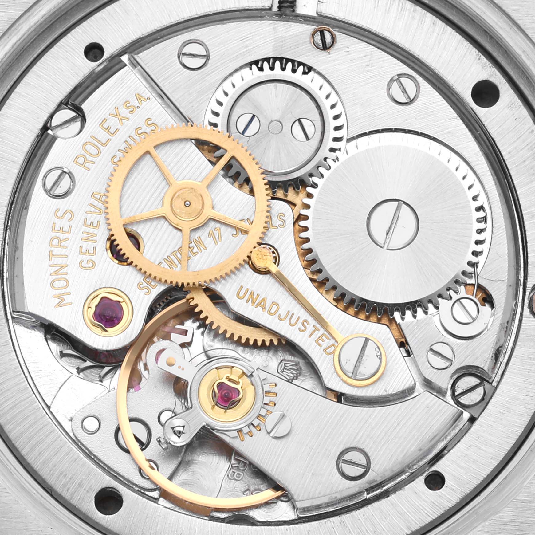 The image shows the internal mechanical movement of the Rolex Vintage Collection 6694 Men's Stainless Steel Black Dial 6694 Men's Stainless Steel Black Dial watch from a top-down angle.