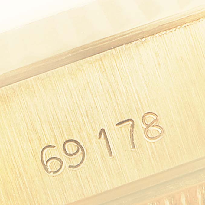 This is a close-up of the case side showing the model number (69178) engraving on a Rolex President 69178 Women's Yellow Gold Champagne Dial 69178 Women's Yellow Gold Champagne Dial watch.