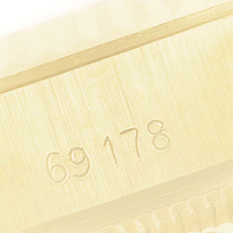 The image shows a close-up of the case of a Rolex President 69178 Women's Yellow Gold Champagne Dial 69178 Women's Yellow Gold Champagne Dial model, displaying the model number 69178.