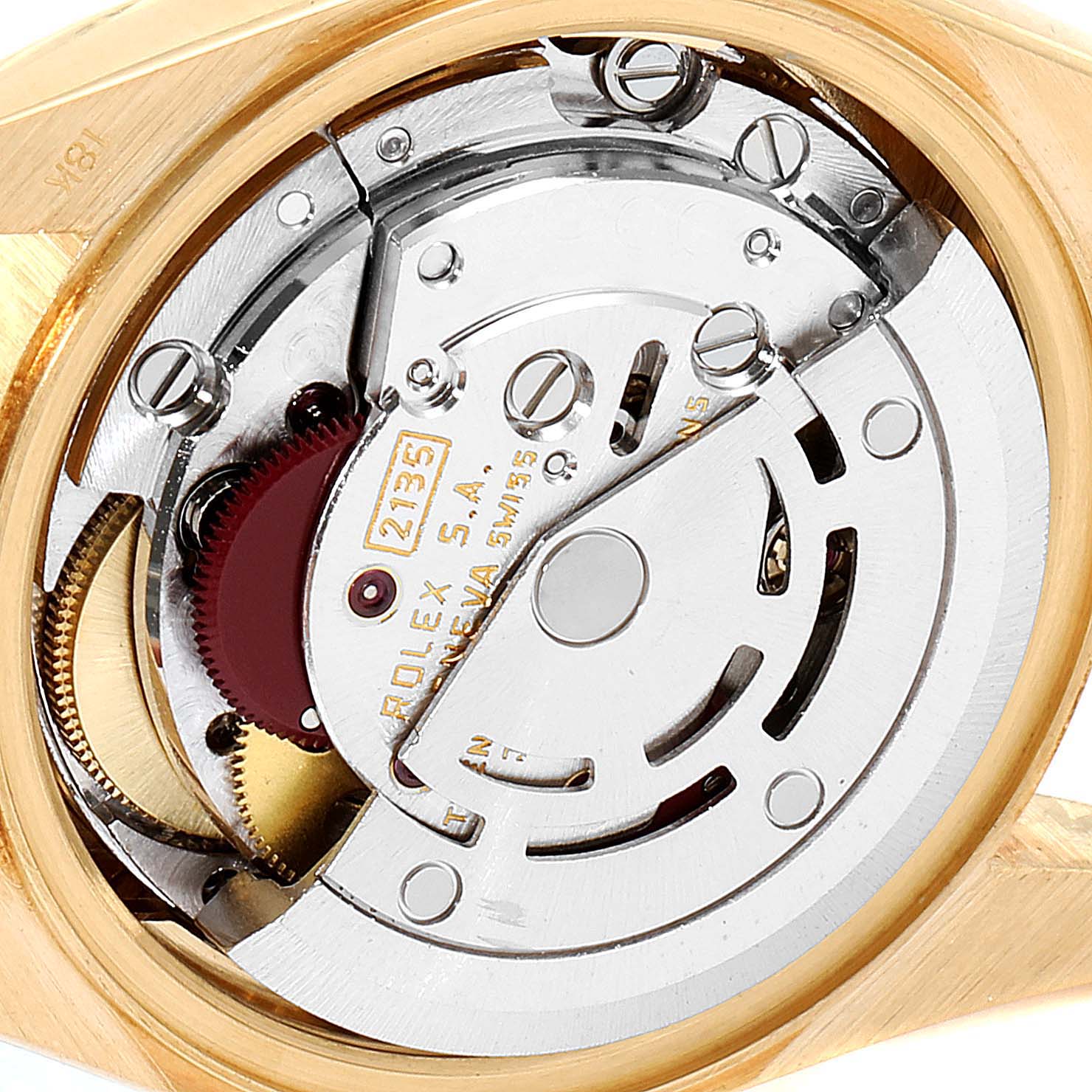 This image shows the movement mechanism of a Rolex President 69178 Women's Yellow Gold Champagne Dial 69178 Women's Yellow Gold Champagne Dial watch, showcasing the internal components and engravings.