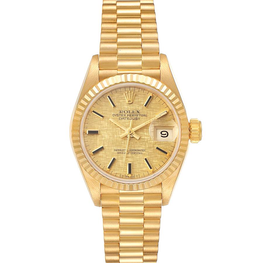 Rolex President Datejust Linen Dial Yellow Gold Ladies Watch 69178 SwissWatchExpo