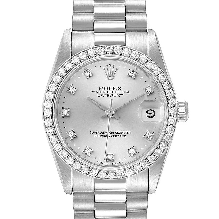 Rolex President Datejust Midsize White Gold Diamond Ladies Watch 68289 SwissWatchExpo