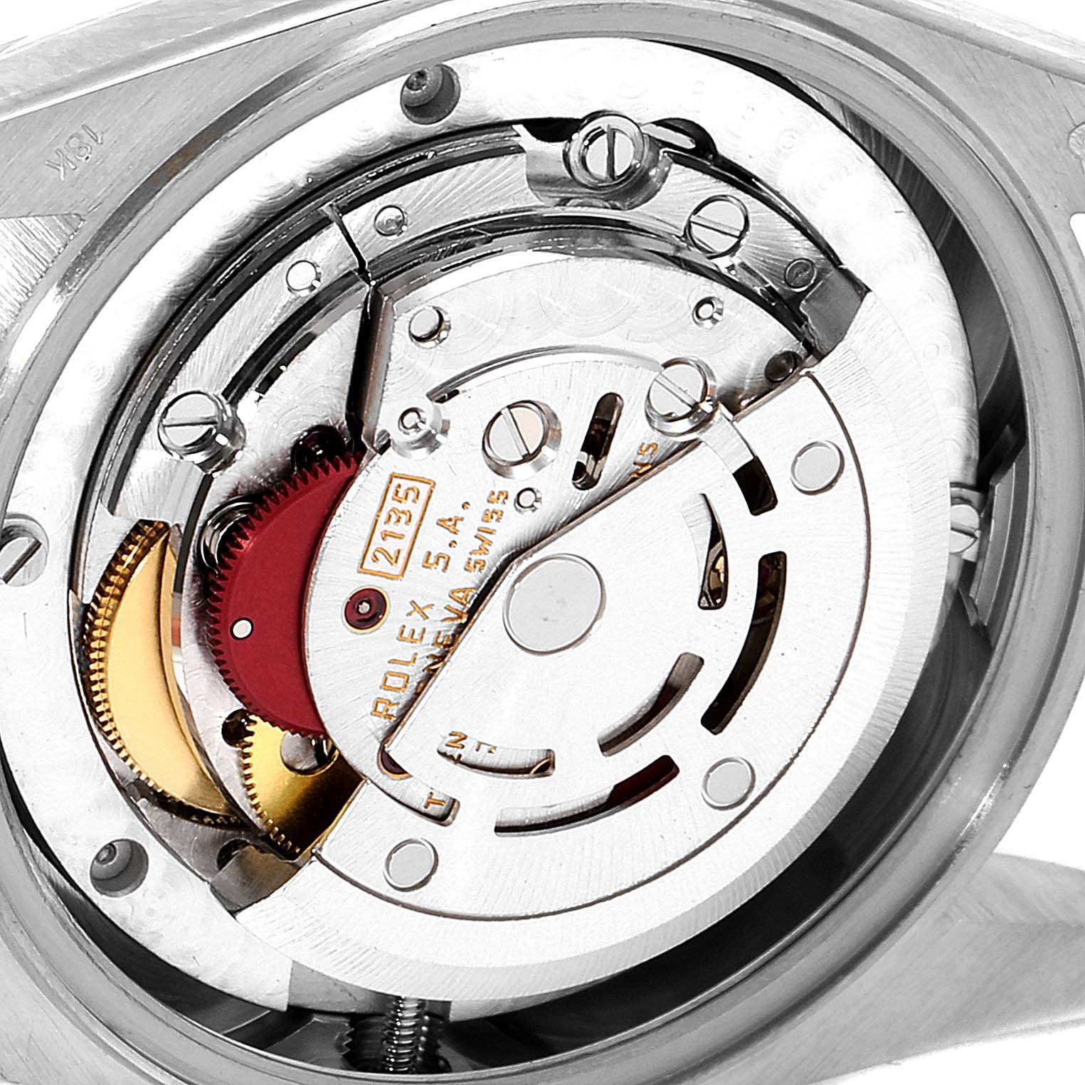 This close-up image shows the inner mechanical movement of the Rolex President 68289 Women's White Gold Silver Dial 68289 Women's White Gold Silver Dial model watch.