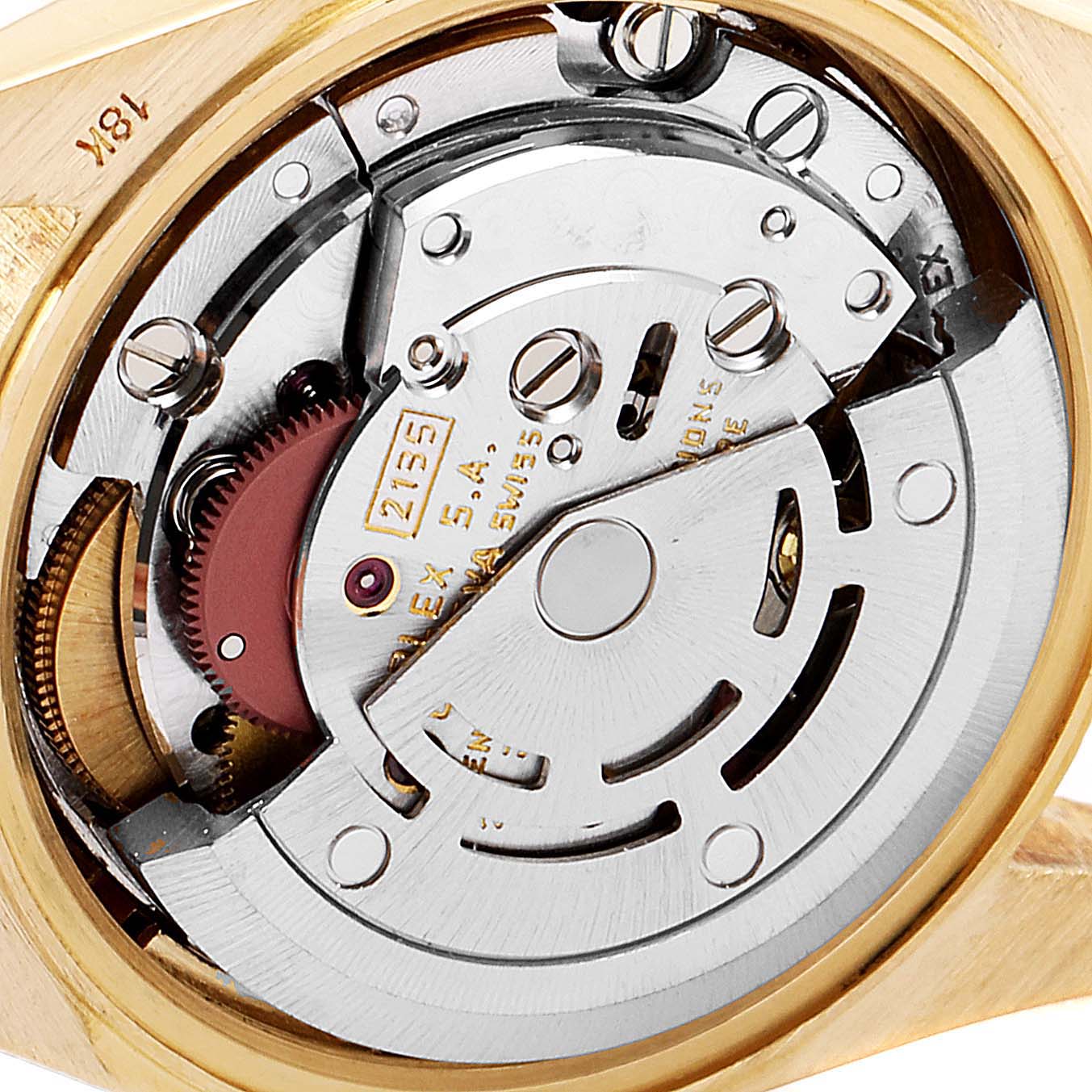 This is a close-up of the Rolex President 69178 Women's Yellow Gold Blue Dial 69178 Women's Yellow Gold Blue Dial model's movement, showing intricate internal components.