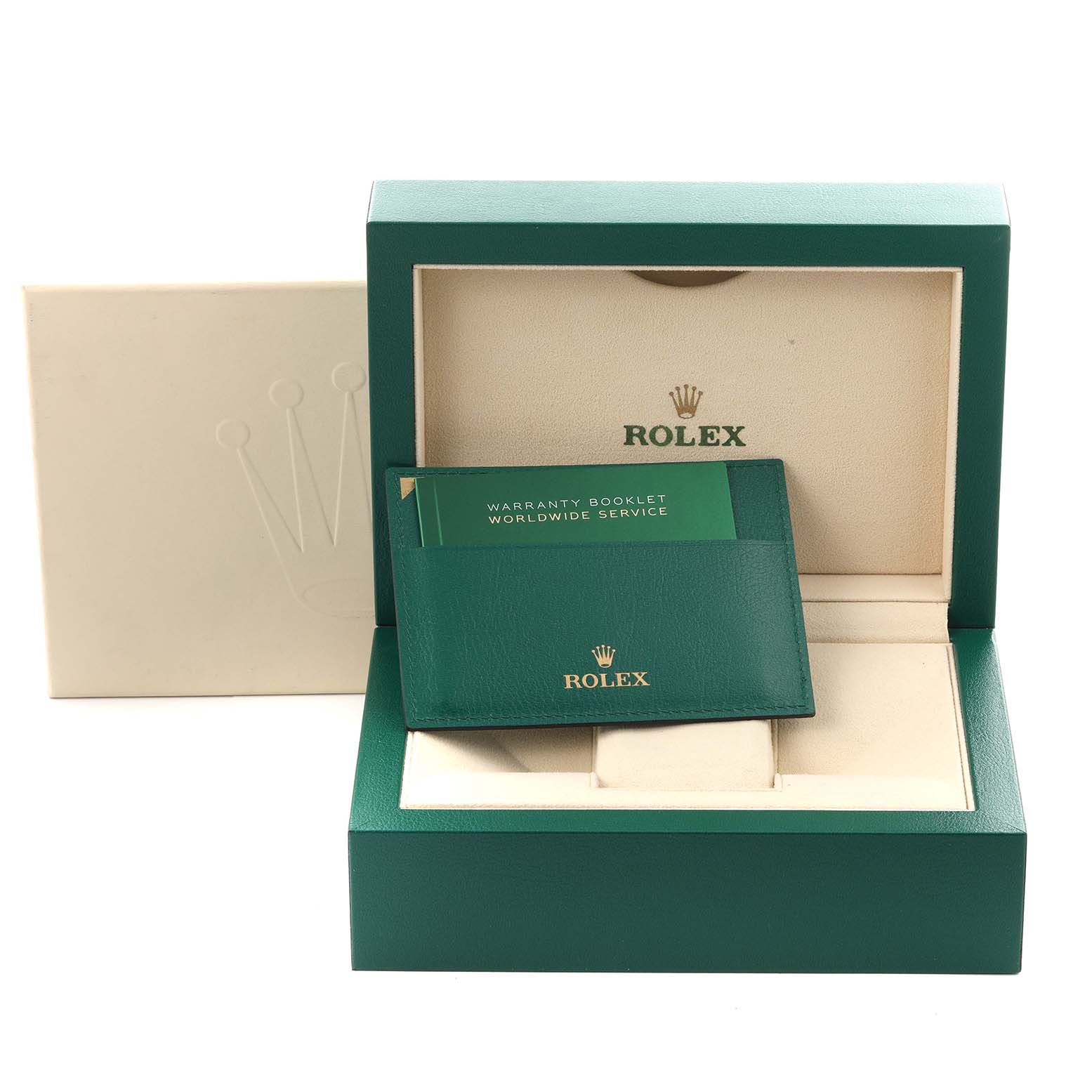 The image shows the Rolex Sky-Dweller 326934 Men's Stainless Steel Blue Dial 326934 Men's Stainless Steel Blue Dial packaging box and a warranty booklet.