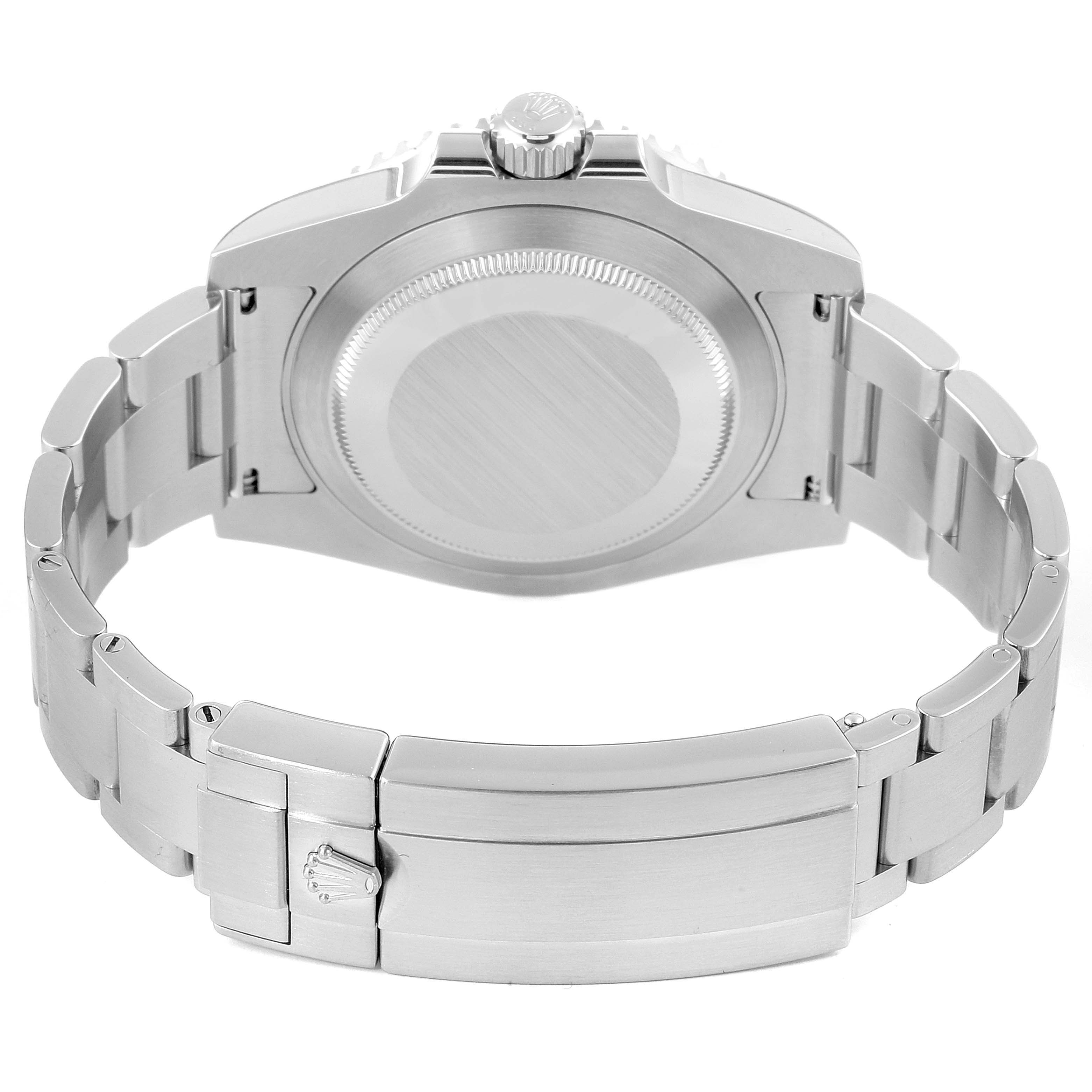 The image shows the back view of a Rolex Submariner 114060 Men
s Stainless Steel Black Dial 114060 Men
s Stainless Steel Black Dial watch, highlighting the case back, bracelet, and clasp.