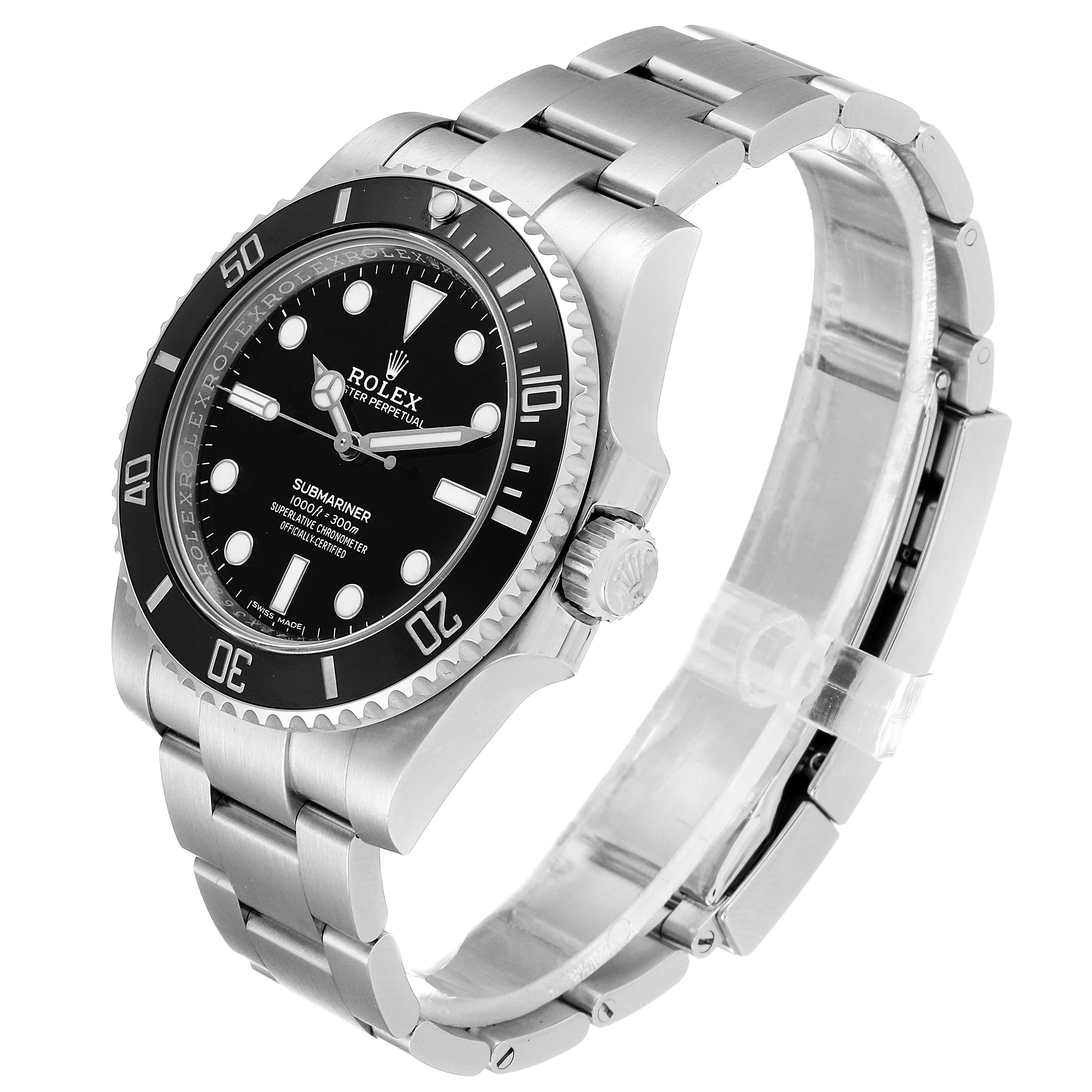 The image shows a Rolex Submariner 114060 Men
s Stainless Steel Black Dial 114060 Men
s Stainless Steel Black Dial watch at a three-quarter angle, displaying its face, bezel, crown, and bracelet.