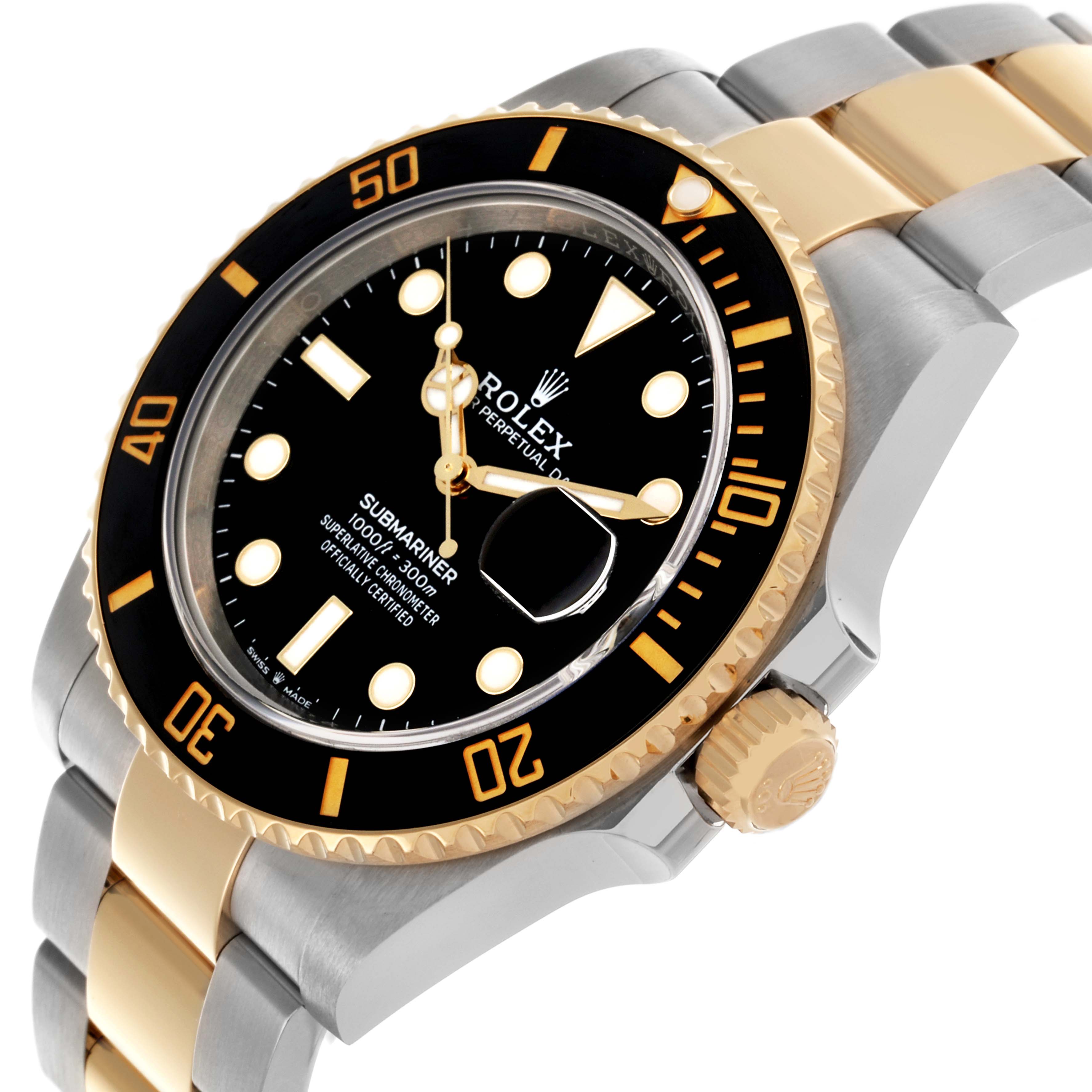 The Rolex Submariner 126613 Men's Steel and Gold (two tone) Black Dial 126613 Men's Steel and Gold (two tone) Black Dial watch is shown at a slight angle, highlighting the bezel, dial, and part of the bracelet.