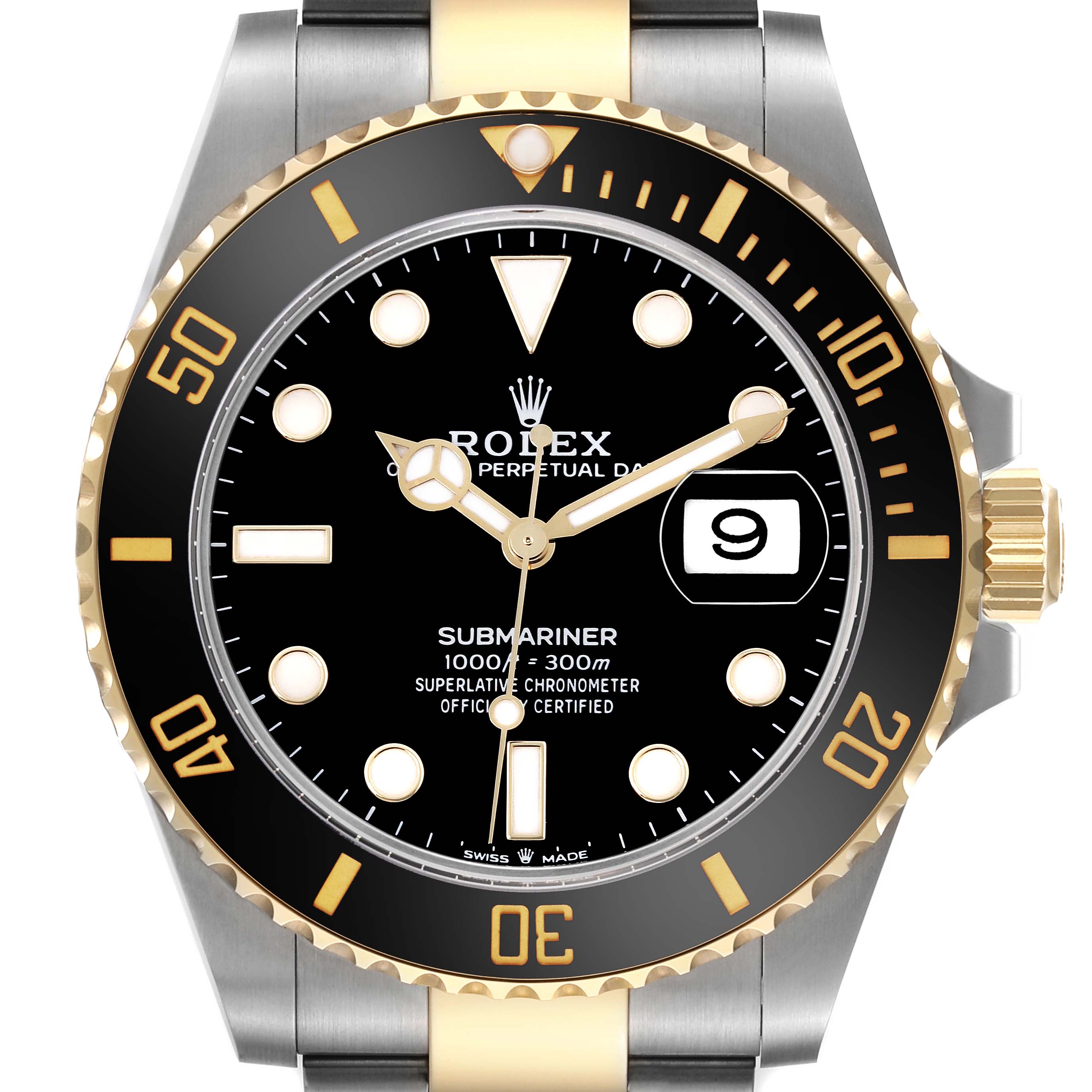 The Rolex Submariner 126613 Men's Steel and Gold (two tone) Black Dial 126613 Men's Steel and Gold (two tone) Black Dial watch is shown from the front, displaying the face, bezel, crown, and part of the bracelet.