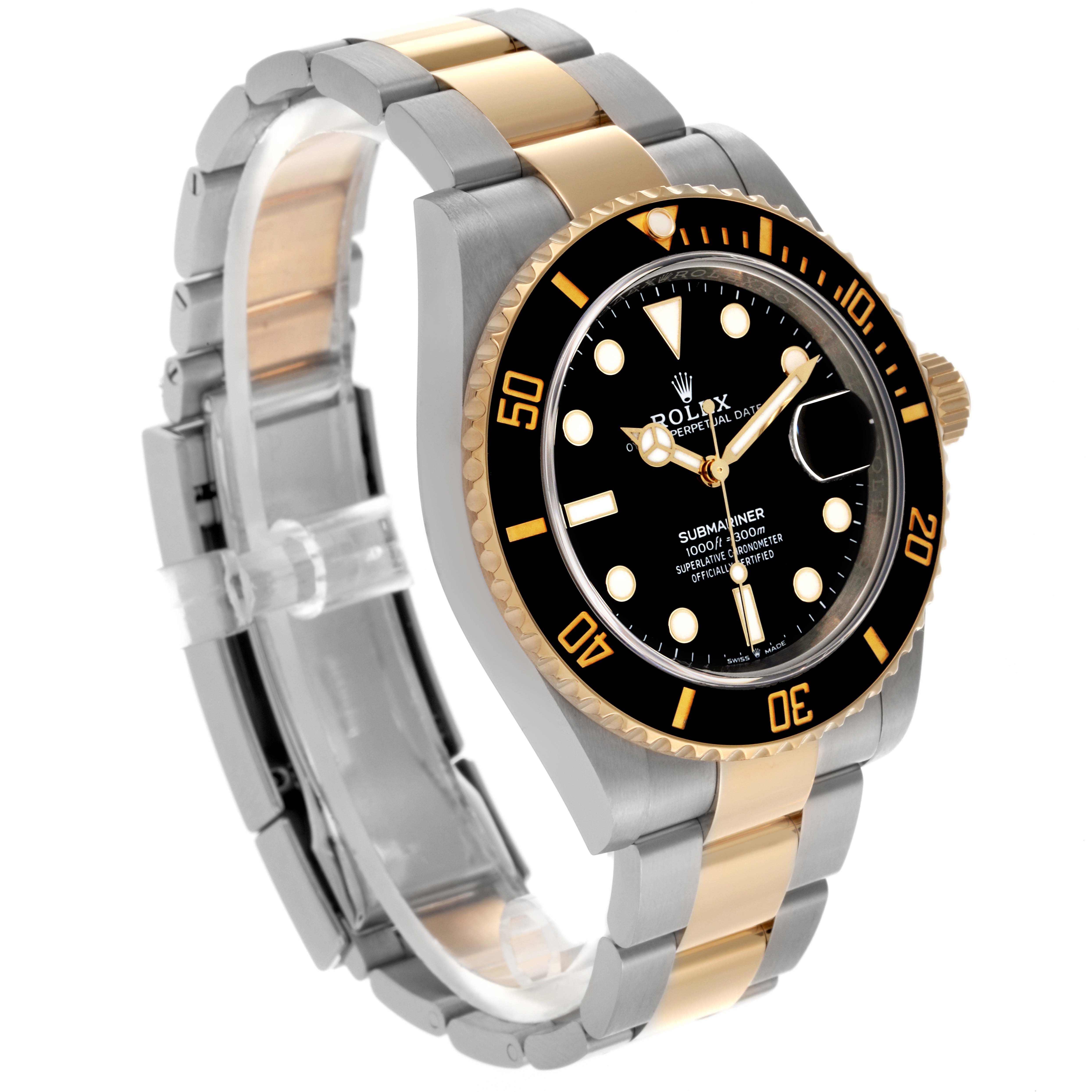 The Rolex Submariner 126613 Men's Steel and Gold (two tone) Black Dial 126613 Men's Steel and Gold (two tone) Black Dial watch is shown at a three-quarter angle, displaying the face, bezel, and bracelet.