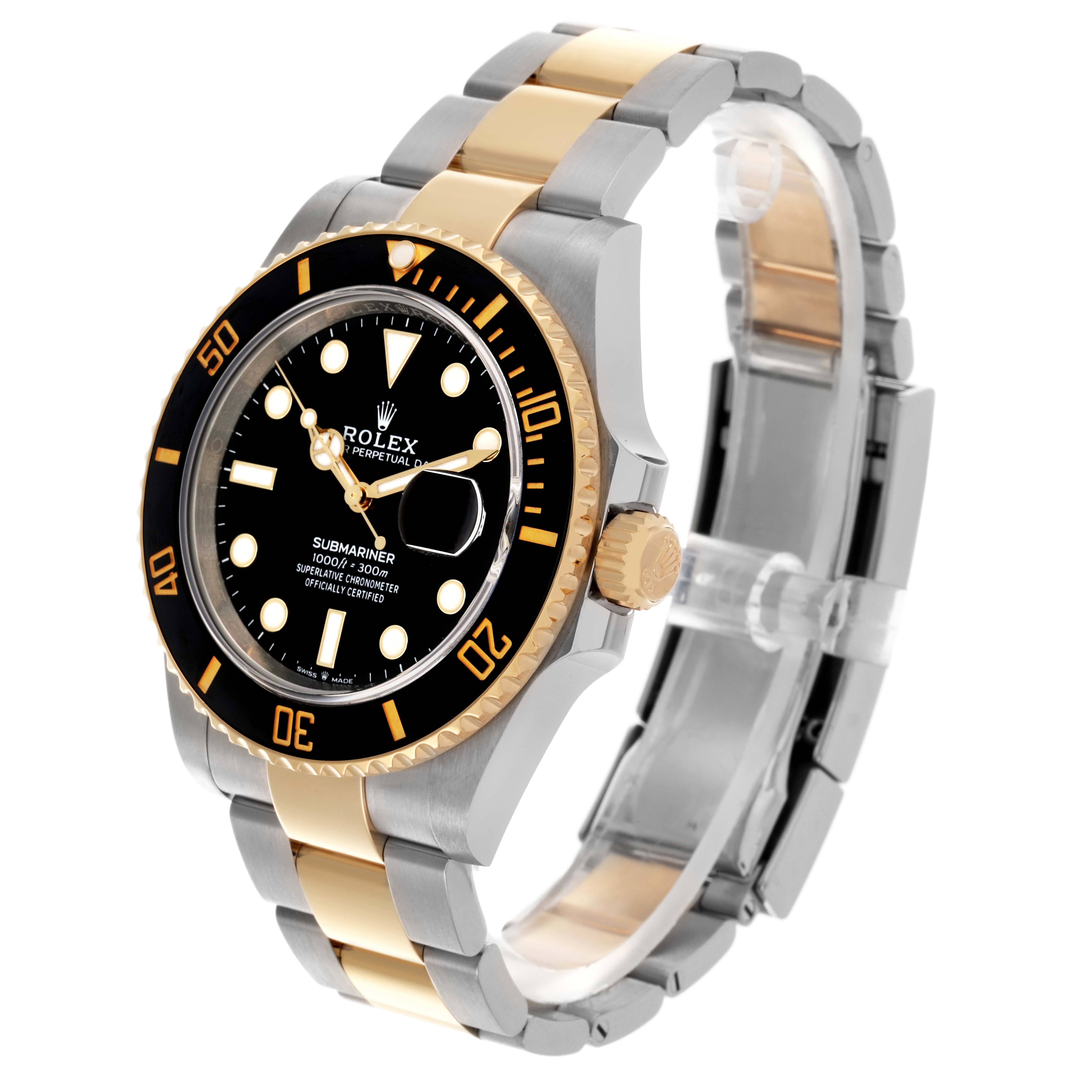 The Rolex Submariner 126613 Men's Steel and Gold (two tone) Black Dial 126613 Men's Steel and Gold (two tone) Black Dial is shown at a three-quarter angle, highlighting the bezel, dial, crown, and bracelet.