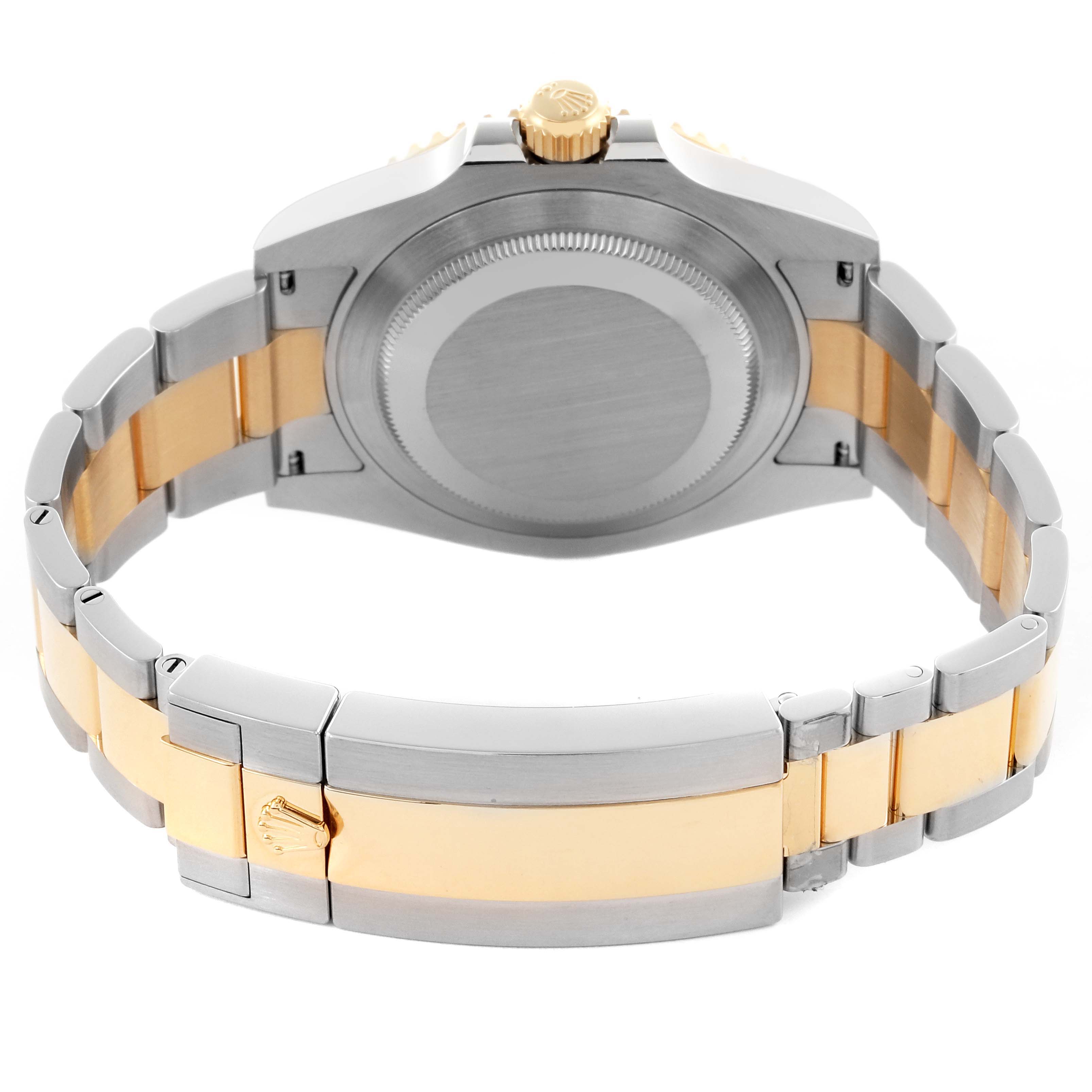 The image shows the case back and bracelet of a Rolex Submariner 126613 Men's Steel and Gold (two tone) Black Dial 126613 Men's Steel and Gold (two tone) Black Dial from the rear angle.