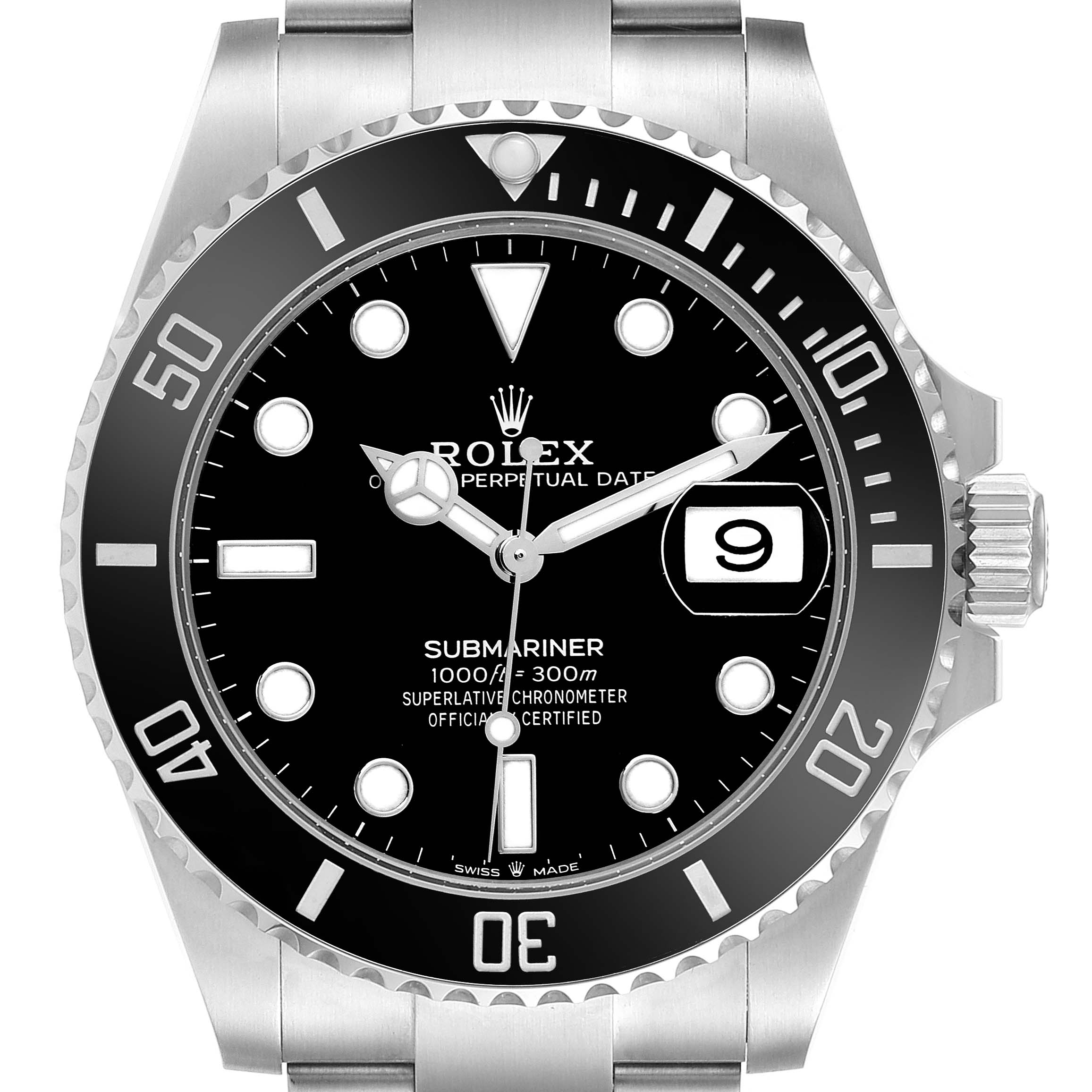 The Rolex Submariner 126610LN Men's Stainless Steel Black Dial 126610LN Men's Stainless Steel Black Dial watch is shown from the front, displaying the dial, bezel, and part of the bracelet.