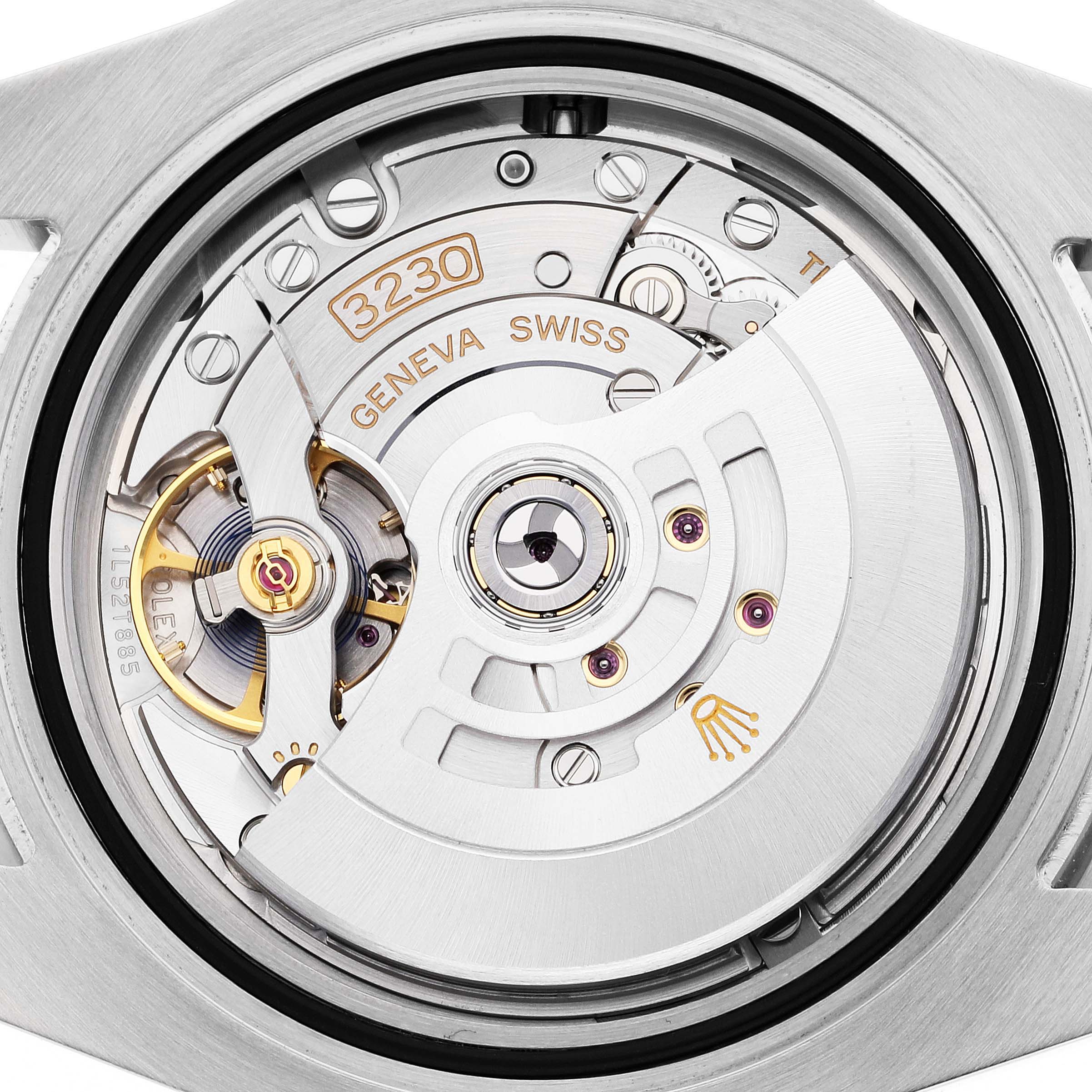 The image shows a close-up view of the movement mechanism of the Rolex Submariner 124060 Men
s Stainless Steel Black Dial 124060 Men
s Stainless Steel Black Dial watch.