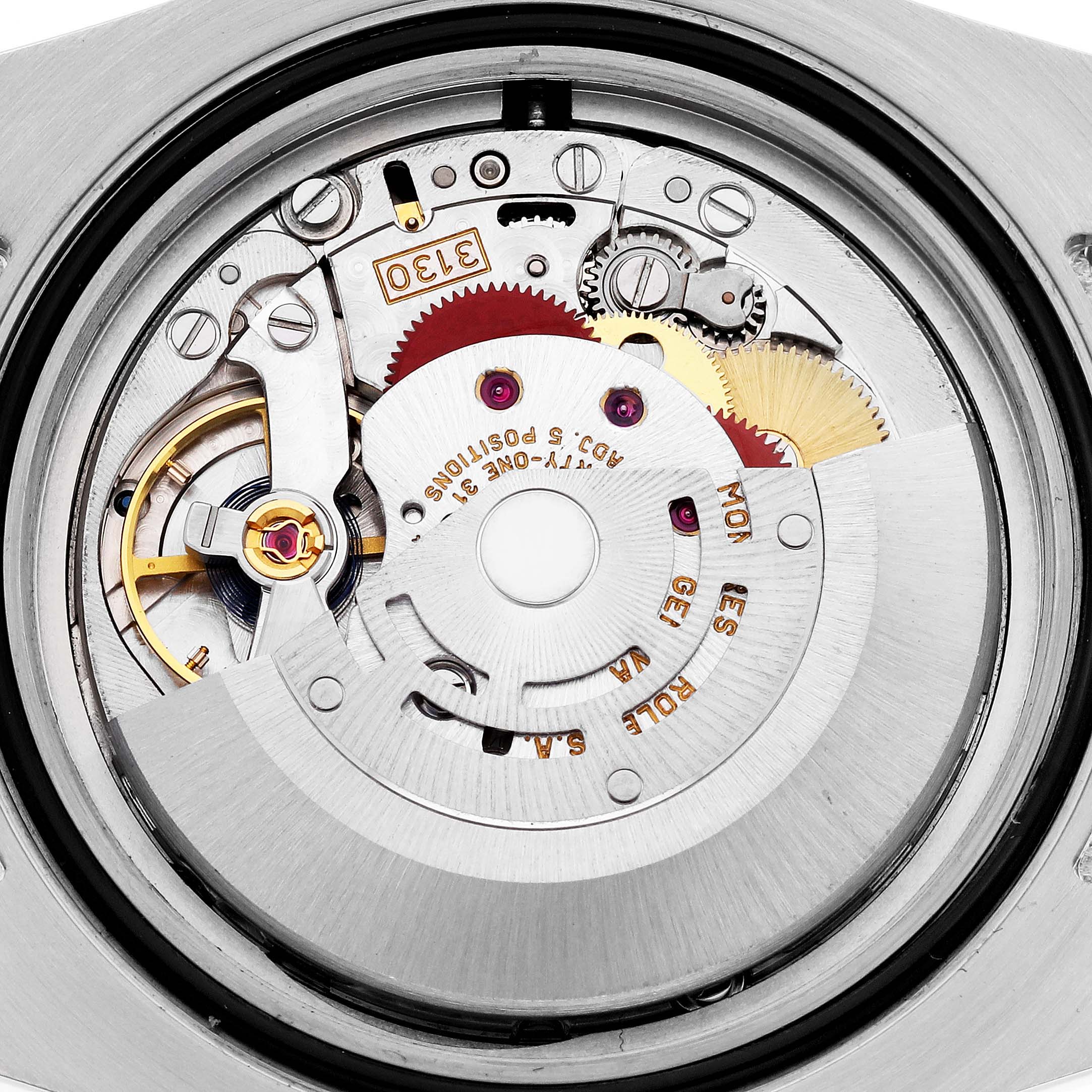 The image shows the movement and internal mechanics of a Rolex Submariner 114060 Men's Stainless Steel Black Dial 114060 Men's Stainless Steel Black Dial watch from a back angle.