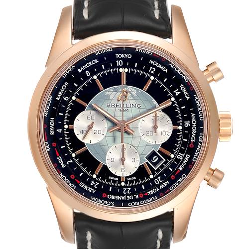 Photo of Breitling Transocean Chronograph Unitime Rose Gold Mens Watch RB0510 Box Papers