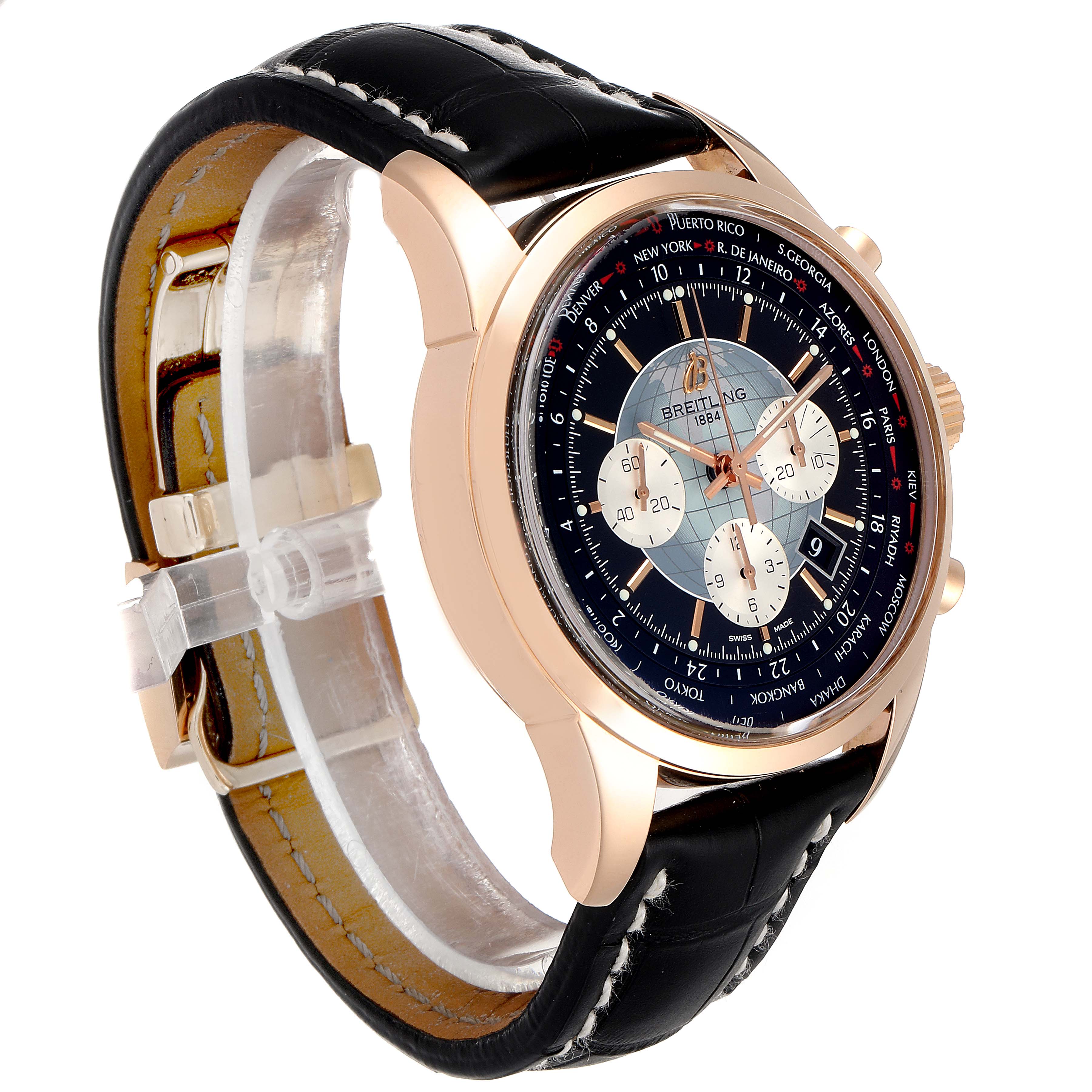 Breitling Transocean Chronograph Unitime Rose Gold Mens Watch RB0510 ...