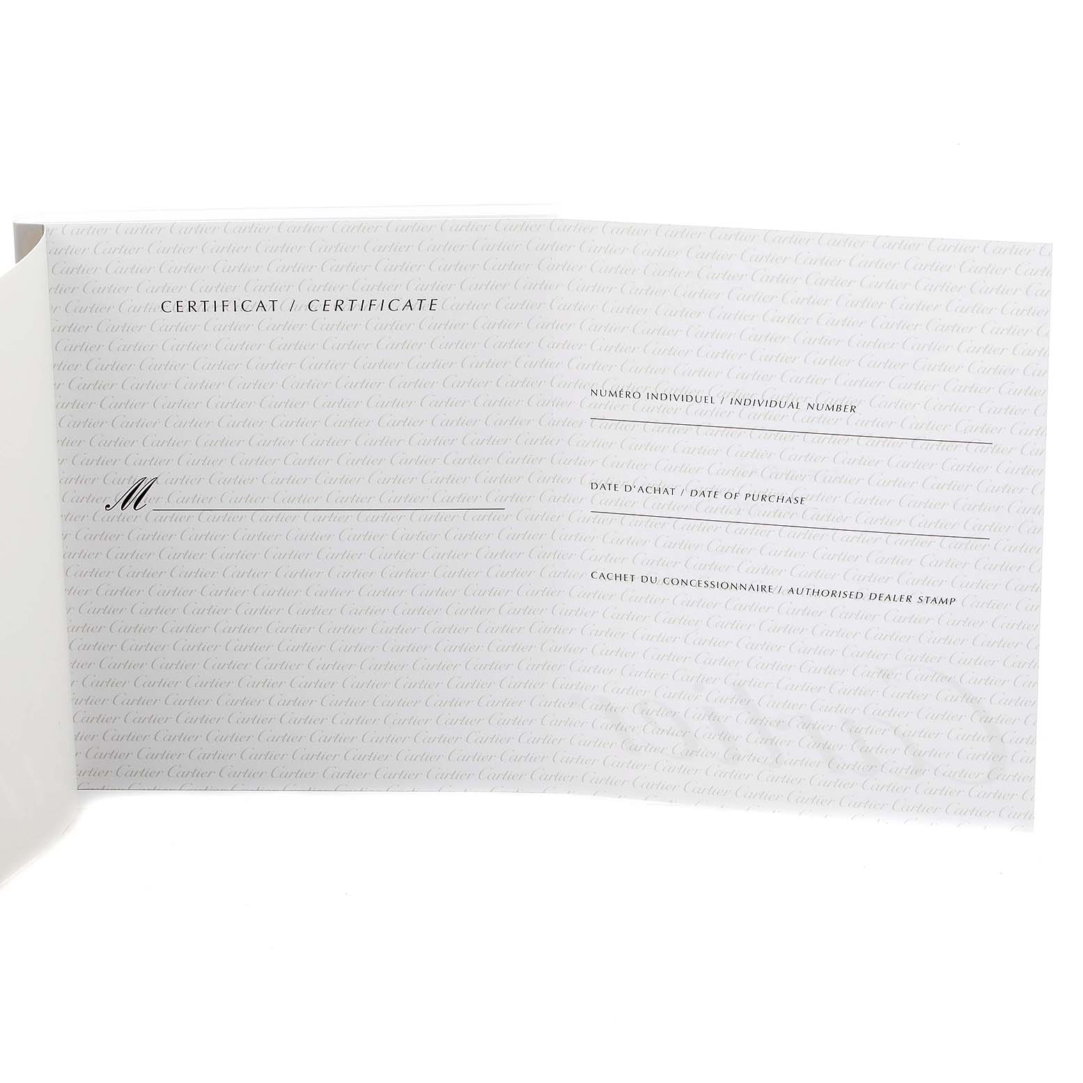 The image shows an open warranty or Best Quality
ity certificate for the Cartier Panthere W25033P5 Women
s Stainless Steel Silver Dial W25033P5 Women
s Stainless Steel Silver Dial watch model.