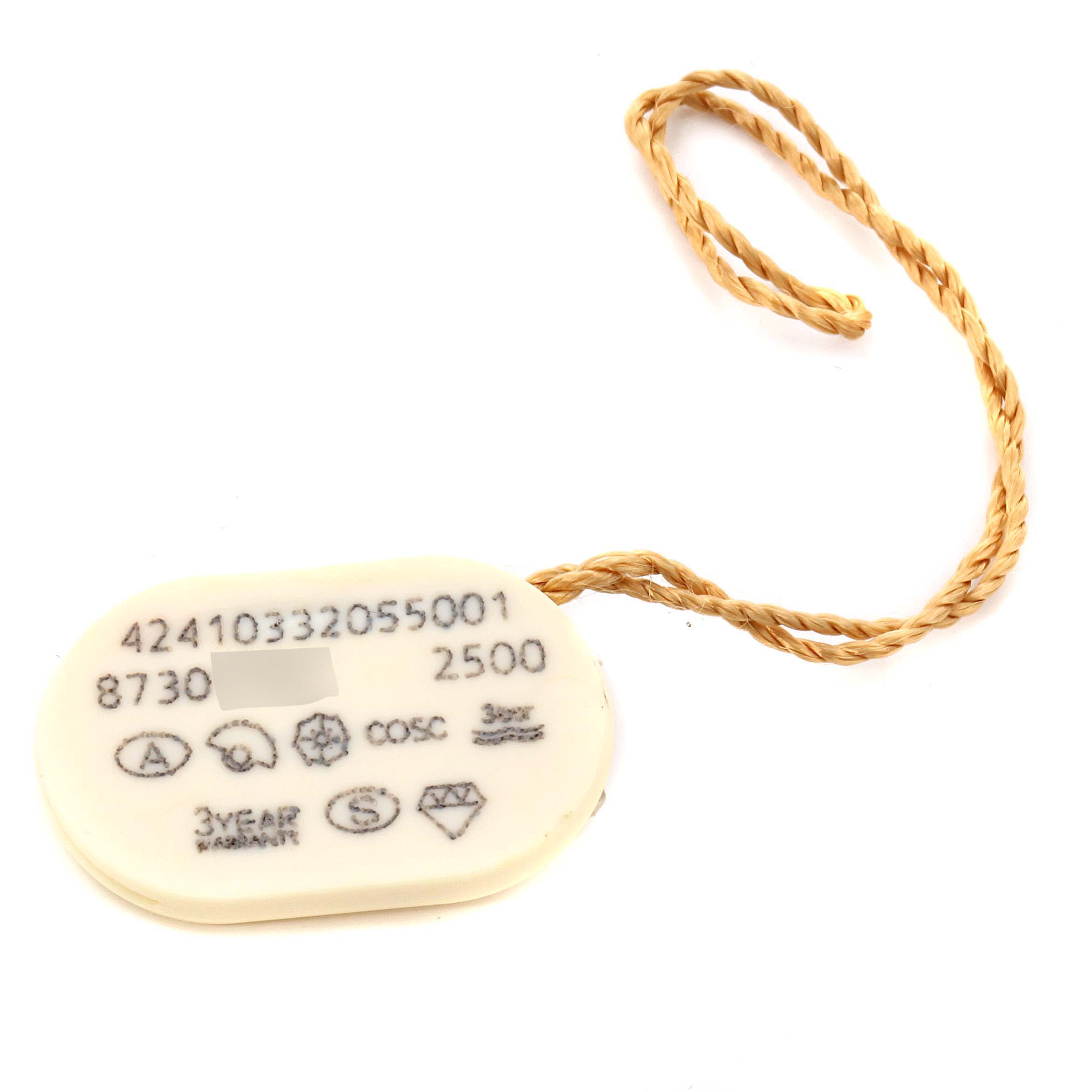 The image shows a tag with string for the Omega 424.10.33.20.55.001 Women's Stainless Steel Mother of Pearl Dial 424.10.33.20.55.001 Women's Stainless Steel Mother of Pearl Dial DeVille Prestige Butterfly Diamond Watch 424.10.33.20.55.001 Unworn model.