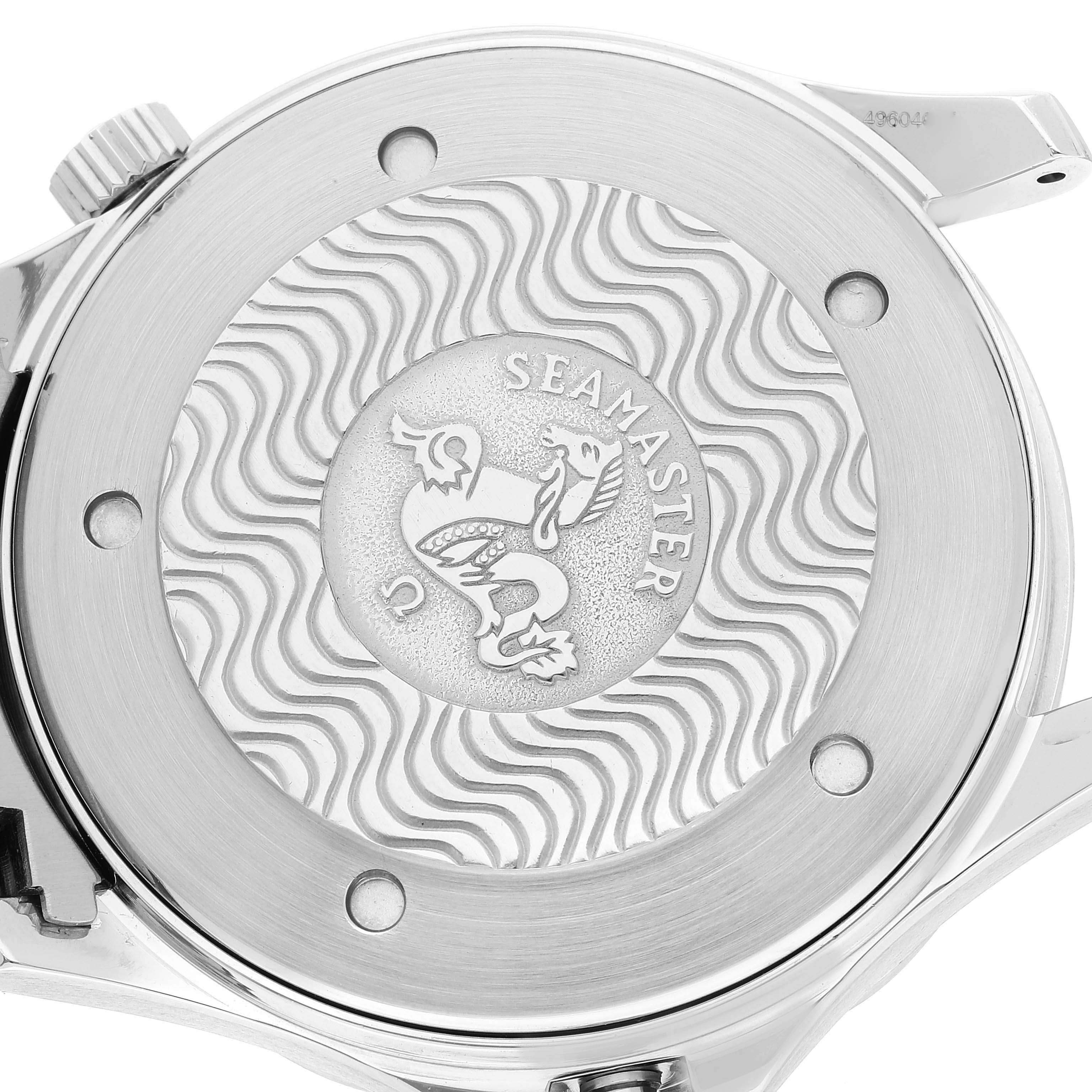 This image shows the back case of an Omega Seamaster 2531.80.00 Men's Stainless Steel Blue Dial 2531.80.00 Men's Stainless Steel Blue Dial watch, featuring the model name and emblem.