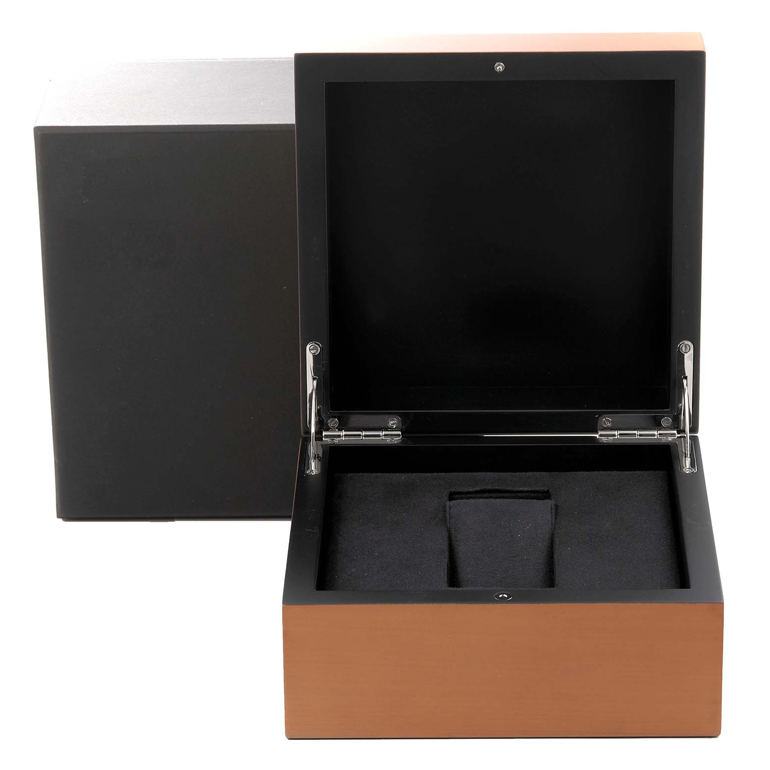 This image shows an open watch box for the Panerai Luminor PAM00270 Men's Stainless Steel Black Dial PAM00270 Men's Stainless Steel Black Dial model, displaying its interior with a cushioned compartment.
