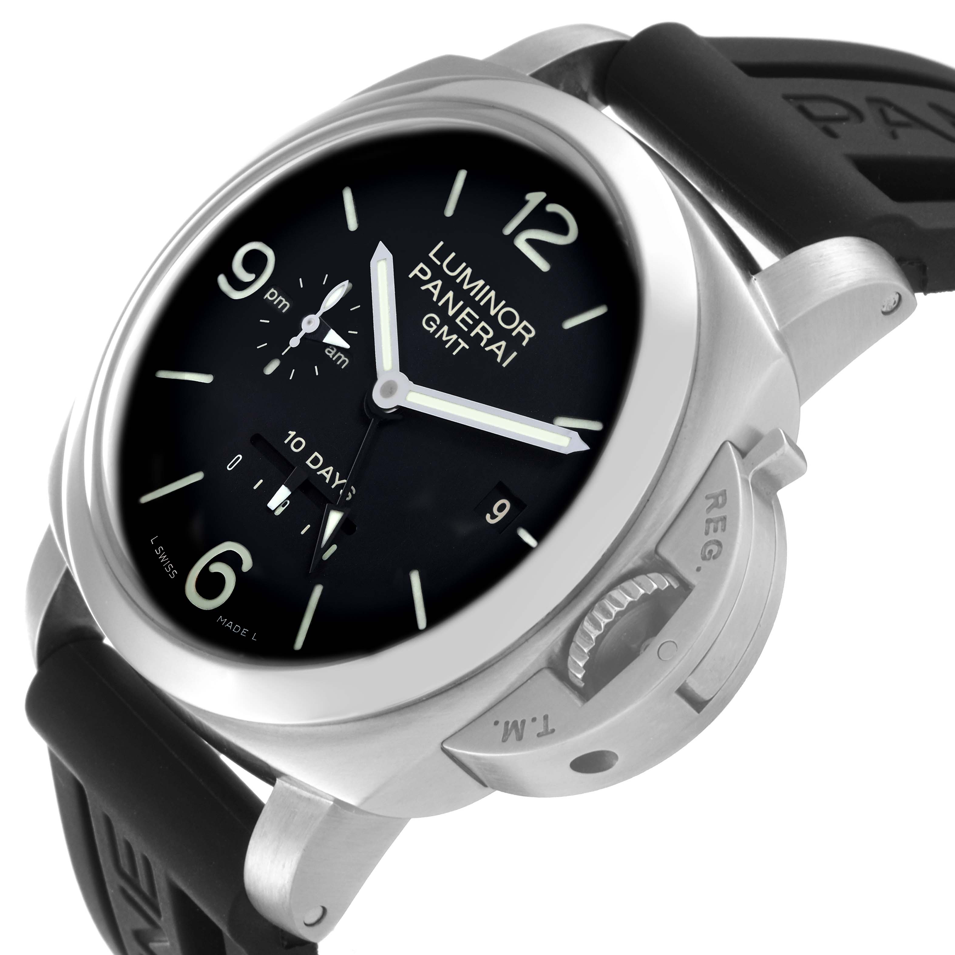 The image shows a Panerai Luminor PAM00270 Men's Stainless Steel Black Dial PAM00270 Men's Stainless Steel Black Dial watch at a slight left angle, highlighting the black dial, bezel, and crown guard.