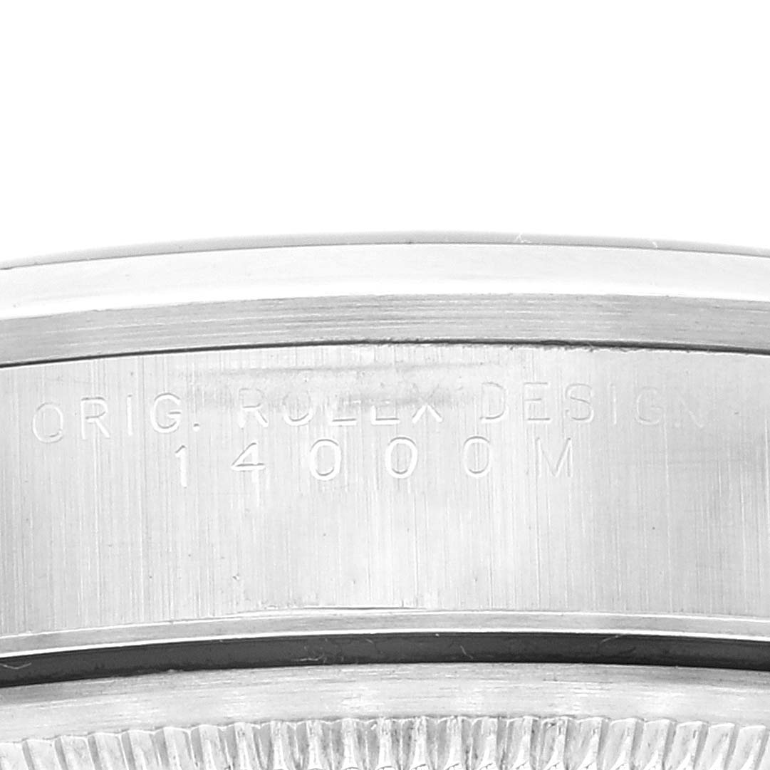 The image shows a close-up of the case side of the Rolex Air-King 14000M Men's Stainless Steel Black Dial 14000M Men's Stainless Steel Black Dial watch with the model number engraved.