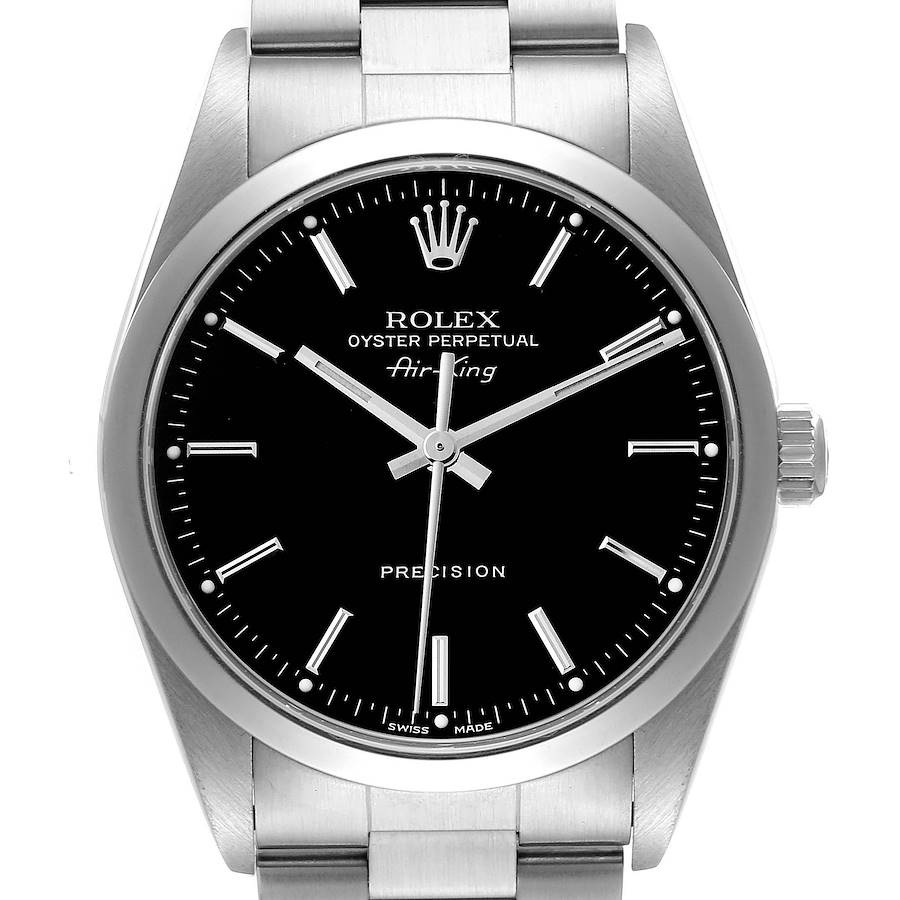 Rolex Air King 34mm Black Dial Smooth Bezel Steel Mens Watch 14000 SwissWatchExpo