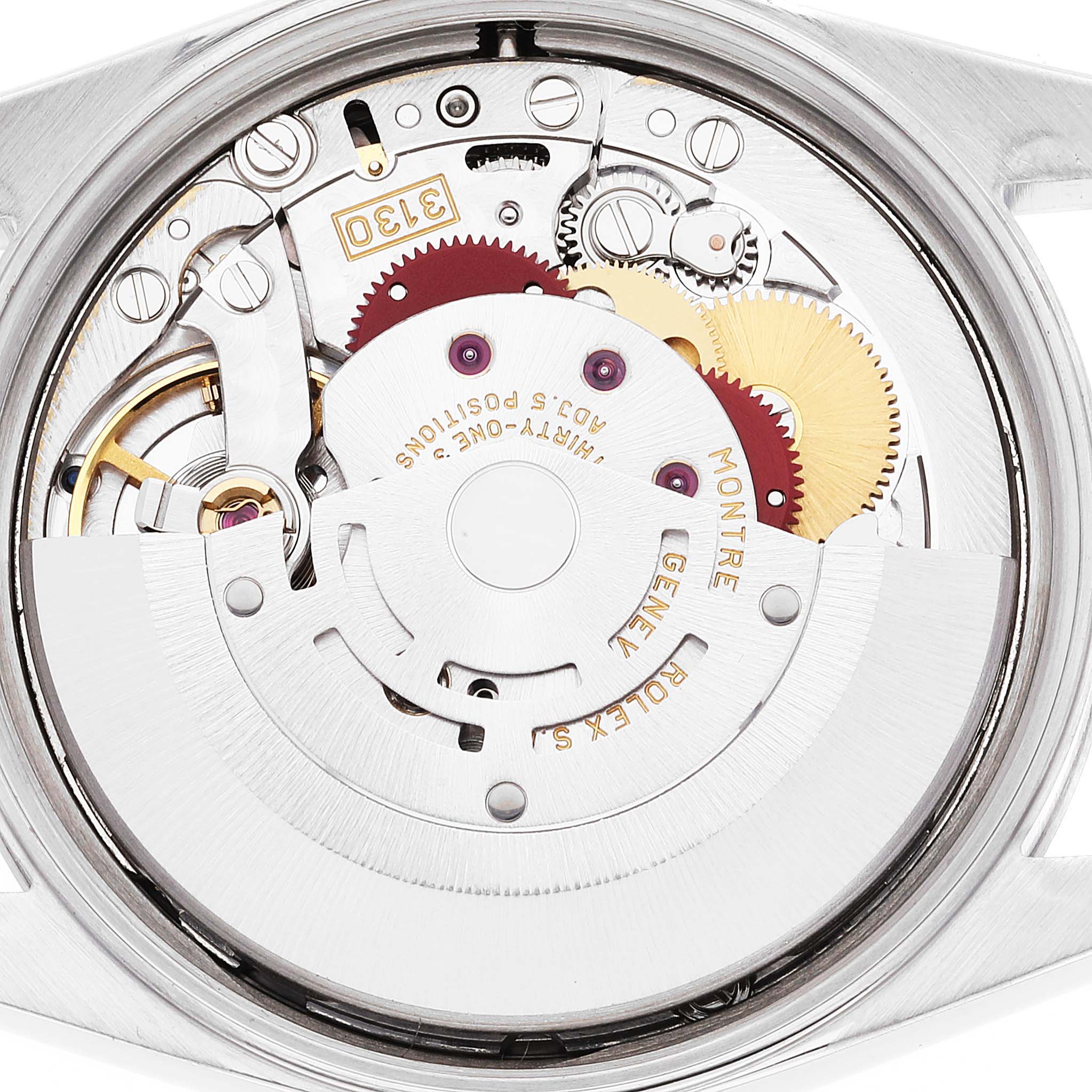 This is a close-up view of the movement and internal mechanics of a Rolex Air-King 14000M Men's Stainless Steel Black Dial 14000M Men's Stainless Steel Black Dial watch.