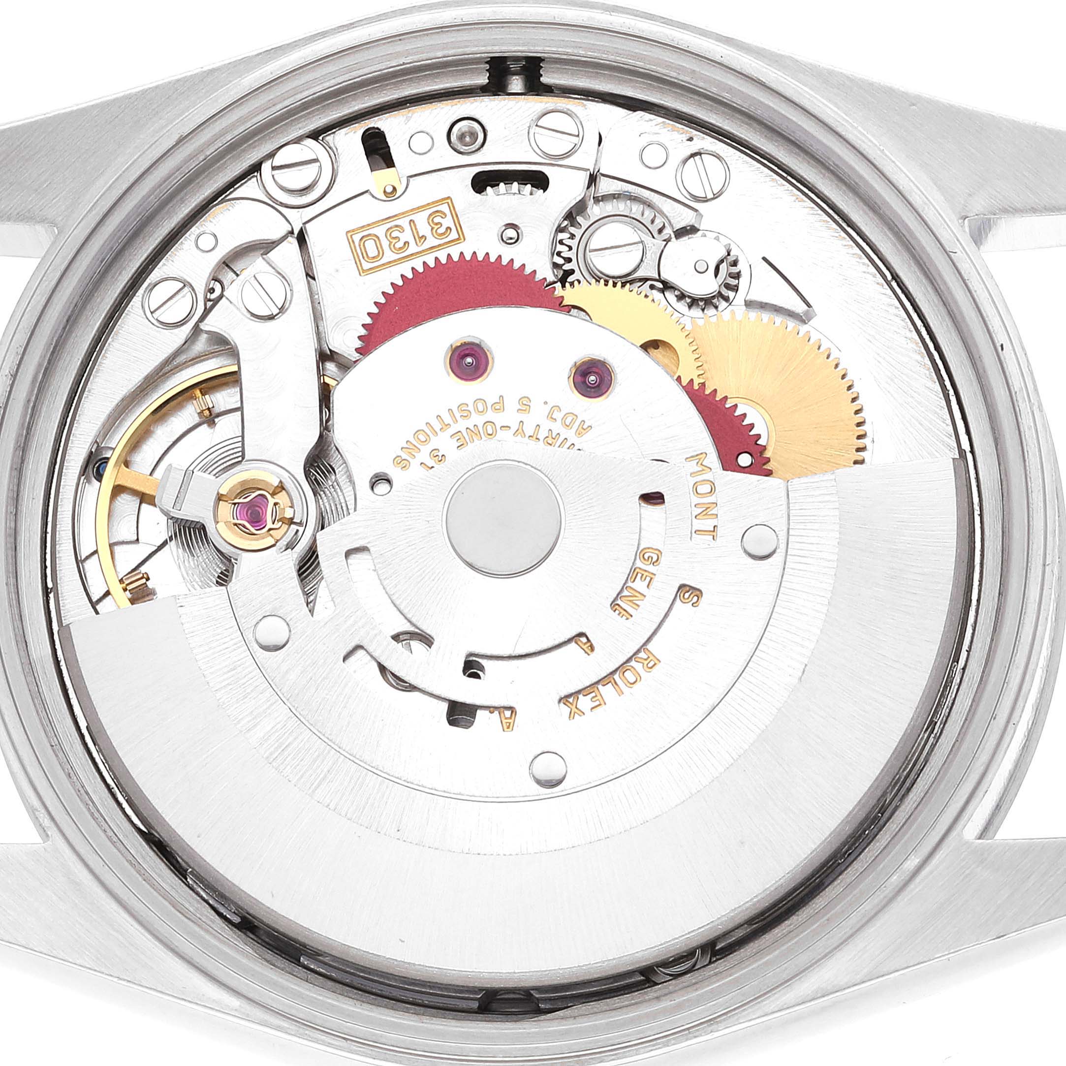 The image shows the internal mechanical movement of the Rolex Air-King 14000 Men's Stainless Steel Blue Dial 14000 Men's Stainless Steel Blue Dial watch from a top-down angle.