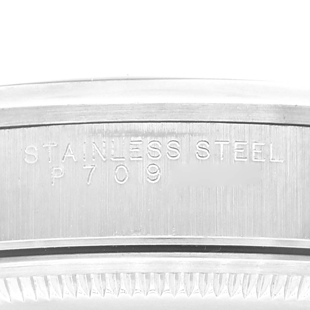 The image shows an engraved stainless steel side view of a Rolex Air-King 14000 Men's Stainless Steel Blue Dial 14000 Men's Stainless Steel Blue Dial watch case with the inscription visible.