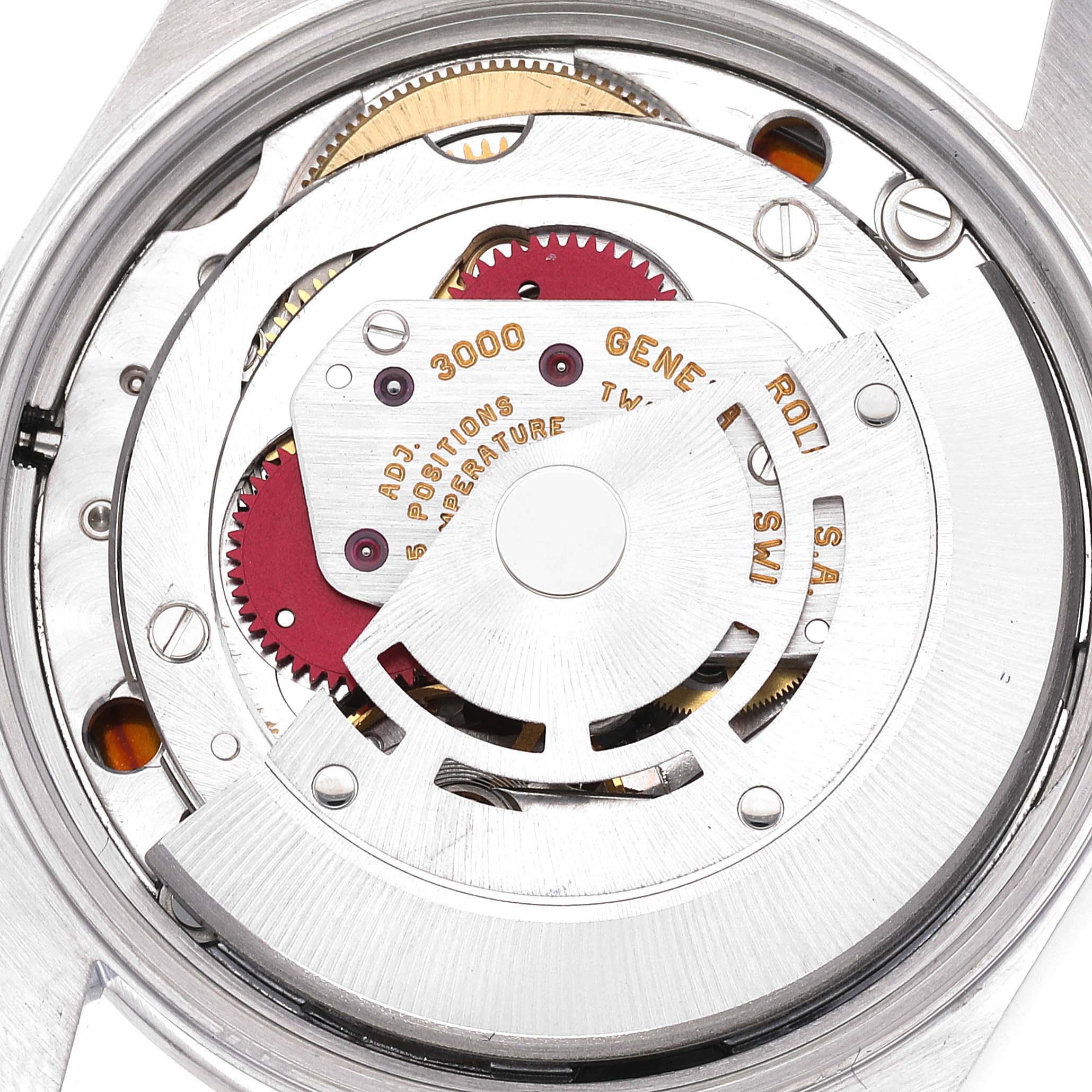 This image shows the internal mechanical movement of the Rolex Air-King 14000 Men's Stainless Steel Blue Dial 14000 Men's Stainless Steel Blue Dial watch from a top-down angle.