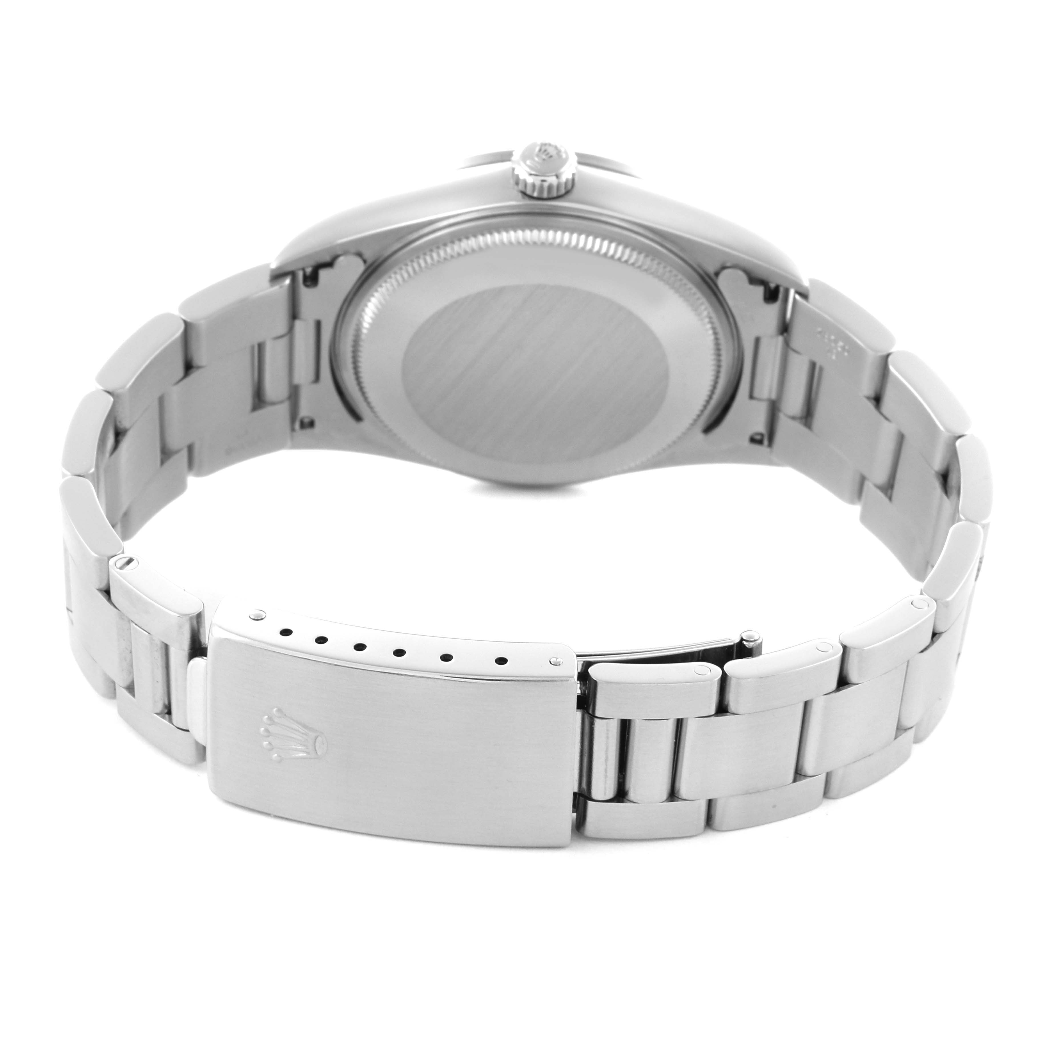 The image shows the back and clasp of a Rolex Air-King 14000M Men's Stainless Steel Blue Dial 14000M Men's Stainless Steel Blue Dial watch, highlighting the bracelet and rear case.