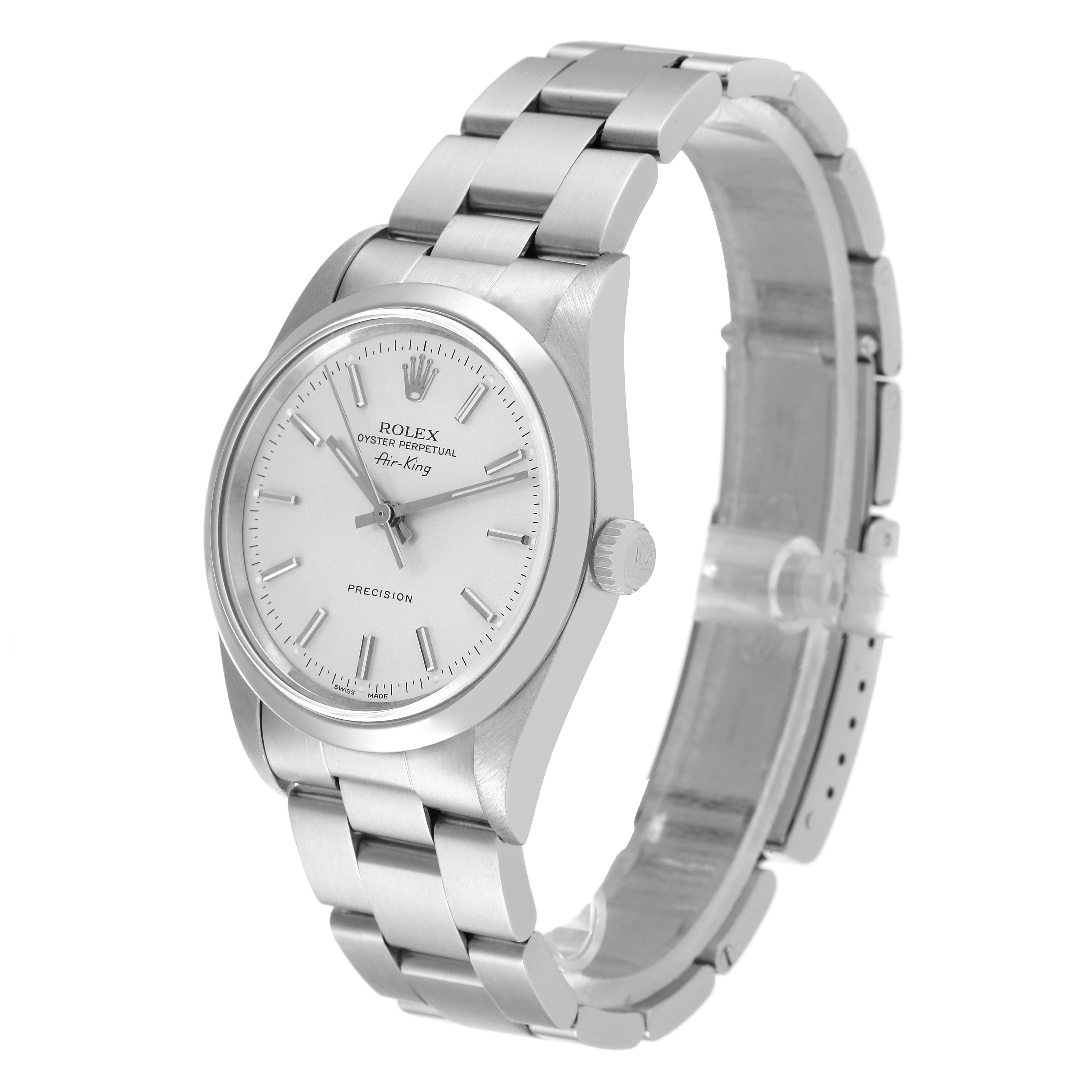 The image shows a Rolex Air-King 14000 Men's Stainless Steel Silver Dial 14000 Men's Stainless Steel Silver Dial watch at a slight angle, highlighting the front dial, bracelet, and case.