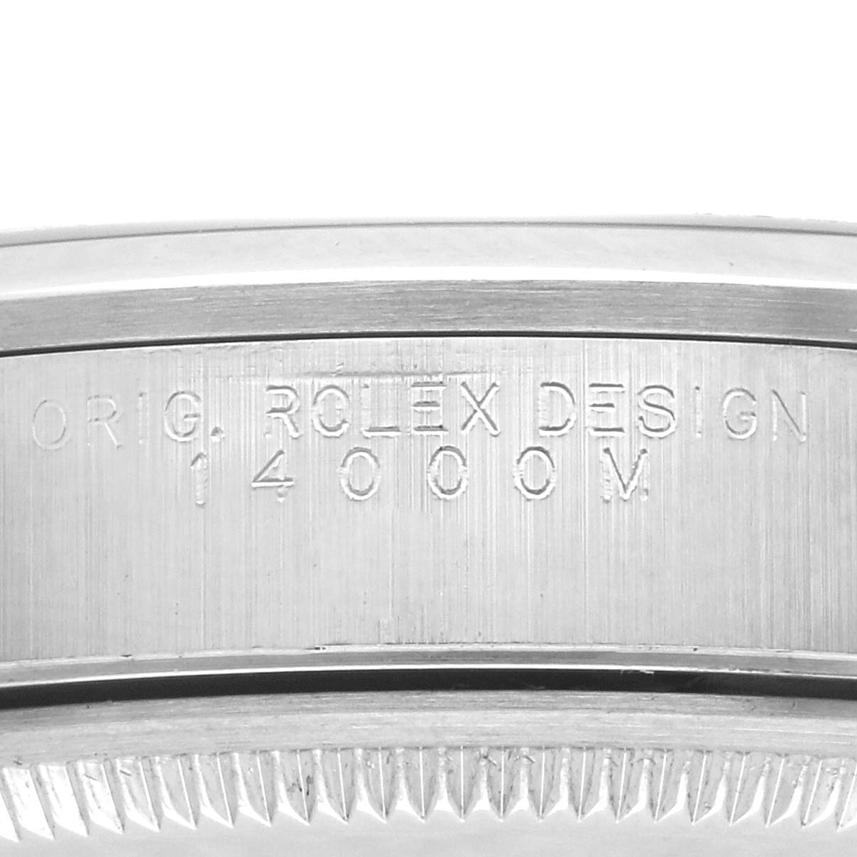 The image shows the side engraving on the bezel of a Rolex Air-King 14000M Men's Stainless Steel Silver Dial 14000M Men's Stainless Steel Silver Dial, displaying the model number 14000M.